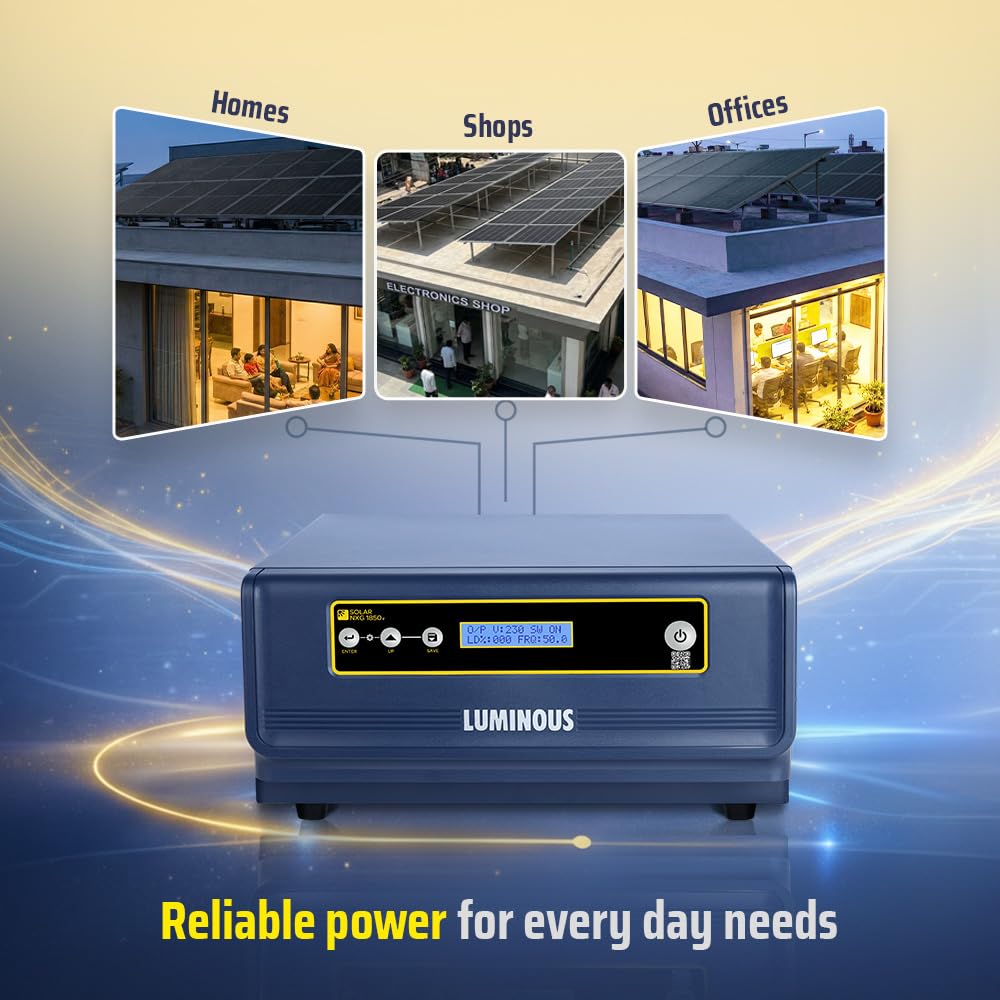Luminous Single Phase Off-Grid Pure Sine Wave Solar Inverter, PWM and iSOT Technology, Customized Saving Modes, Supports up to 1500Wp Panels, LCD Display