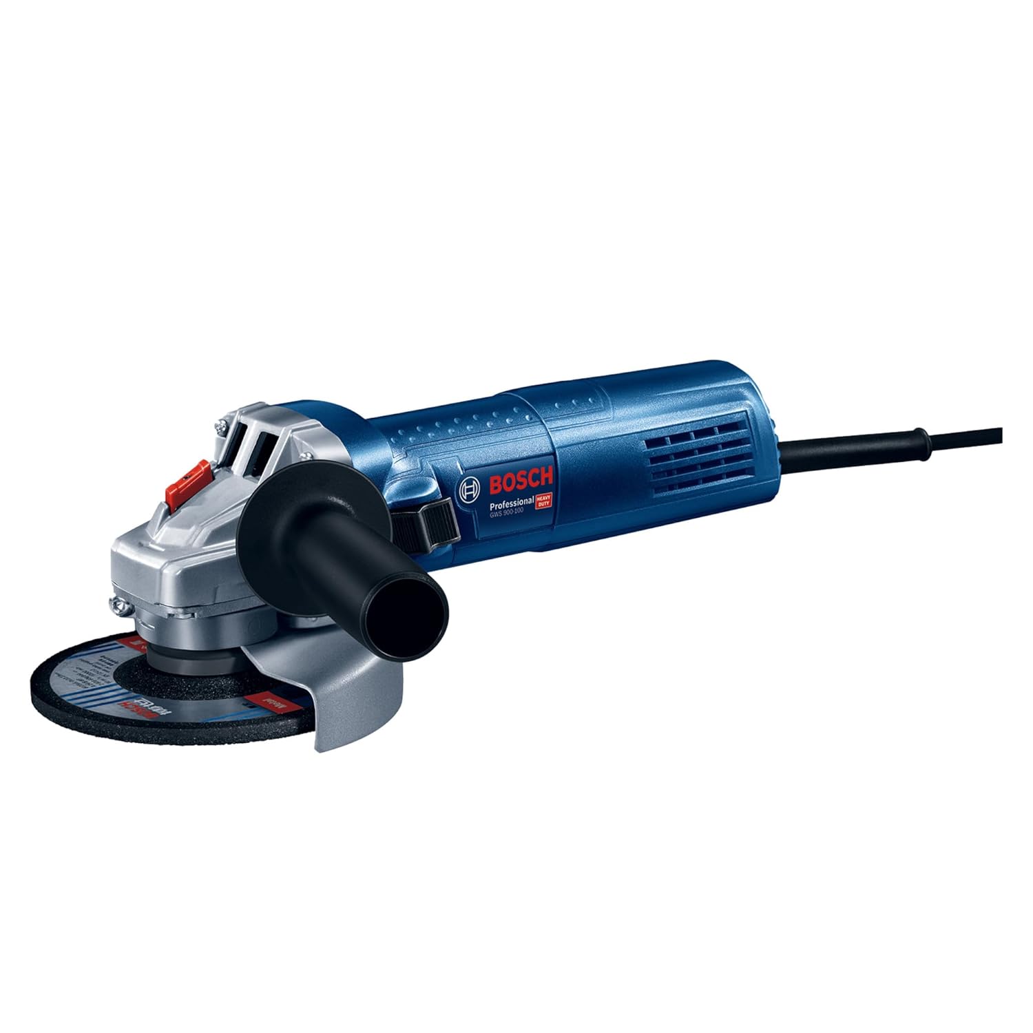 Bosch GWS 900-100 Angle Grinder with 900W Motor, 100mm Disc, M10 Thread, 2-Way Switch & Restart Protection for Heavy Duty Use, Includes Wrench & Box