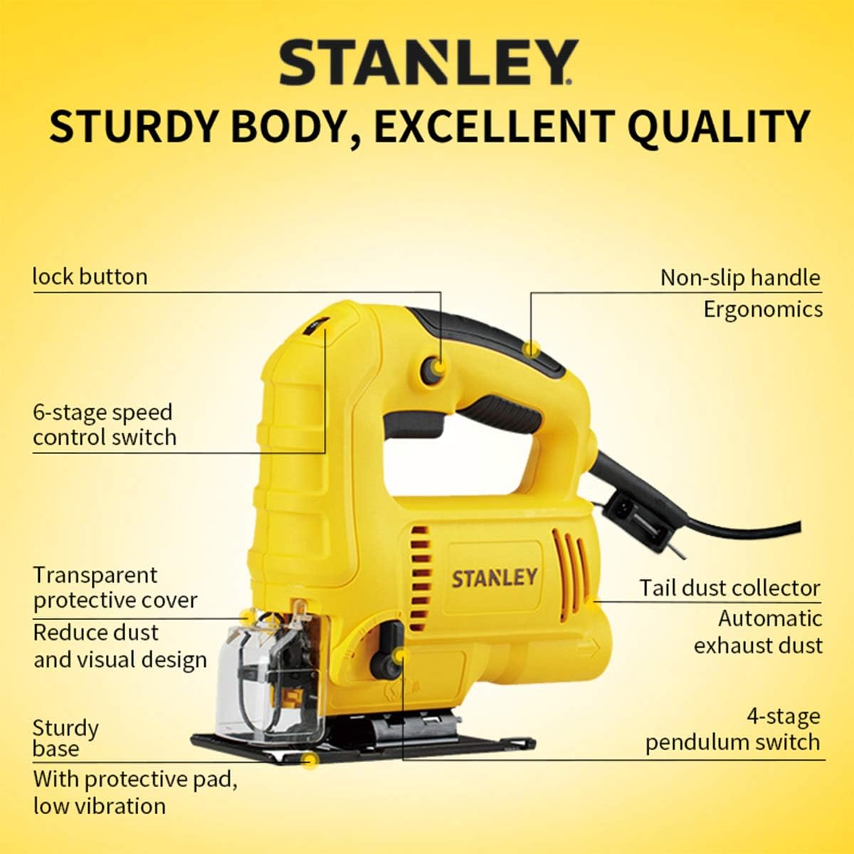 STANLEY SJ60 600W Variable Speed Pendulum JigSaw for cutting woodsheetmetal and plastic with 4 stage pendulum action