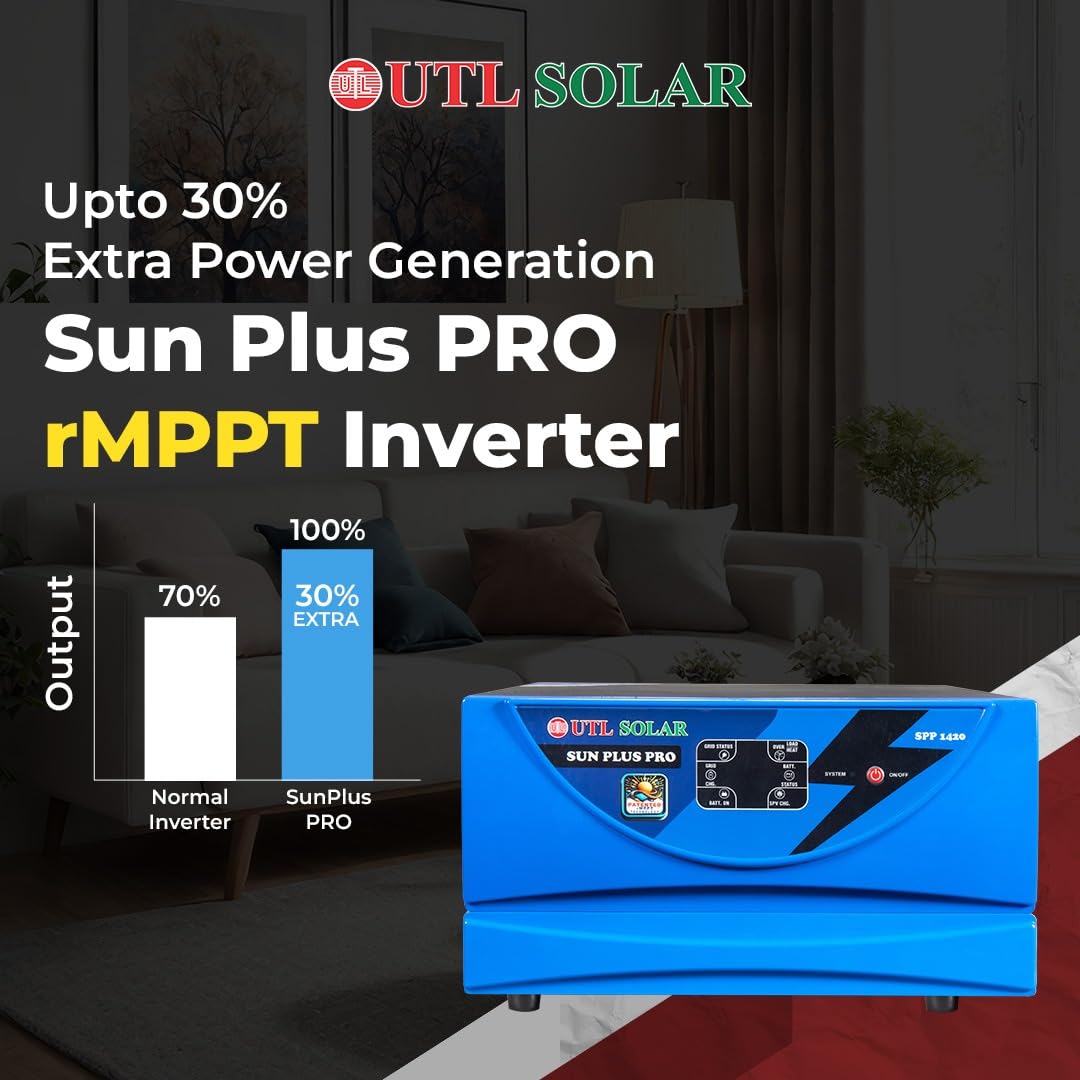 UTL Sun Plus Pro 1420 Inverter for Home, Office & Shops MPPT Solar Inverter Supports 1 Inverter Battery LED Display Easy Installation