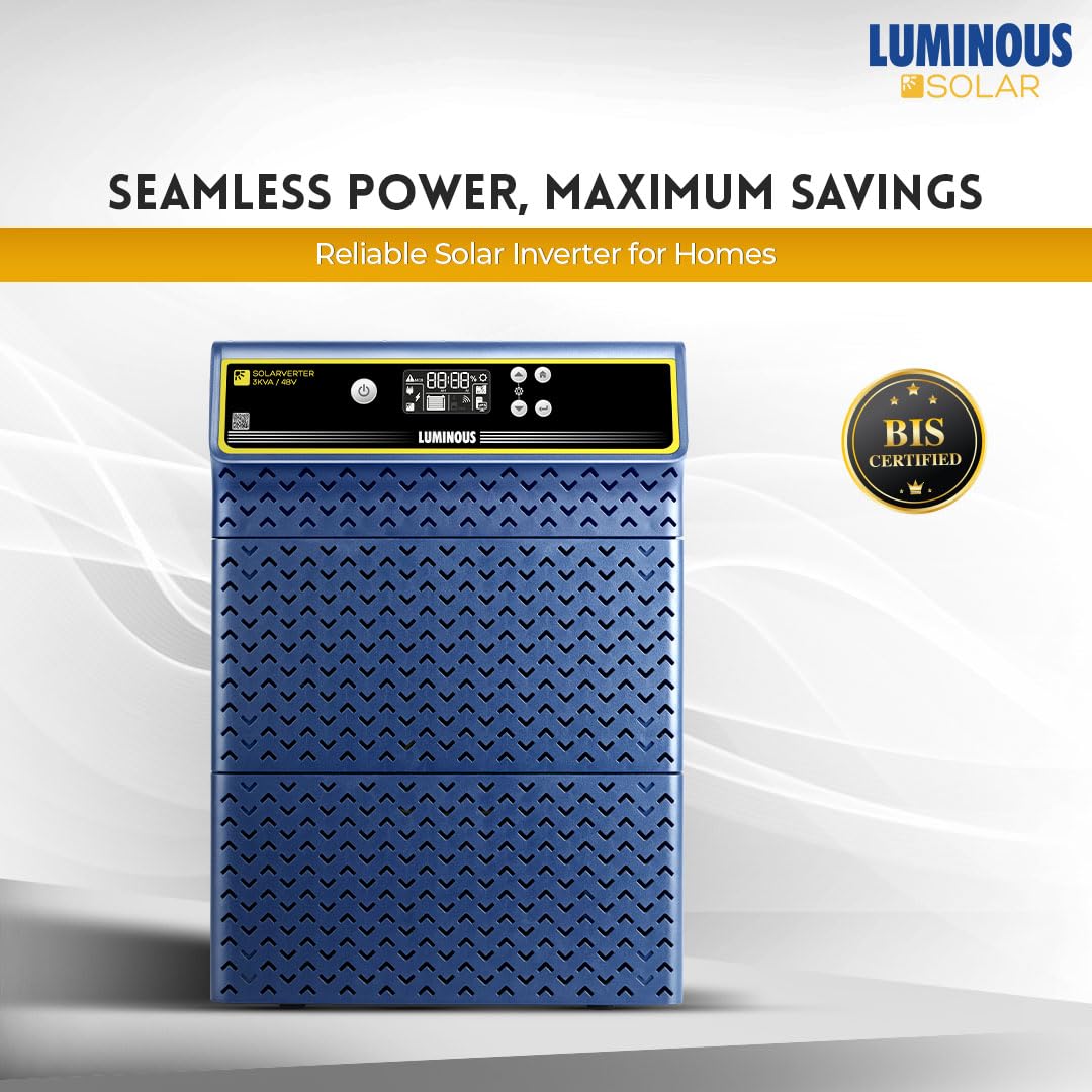 Luminous Single Phase Off-Grid Pure Sine Wave Solar Inverter, Smart Solar Optimization, Customized Saving Modes, Supports up to 3000Wp Panels, LCD Display