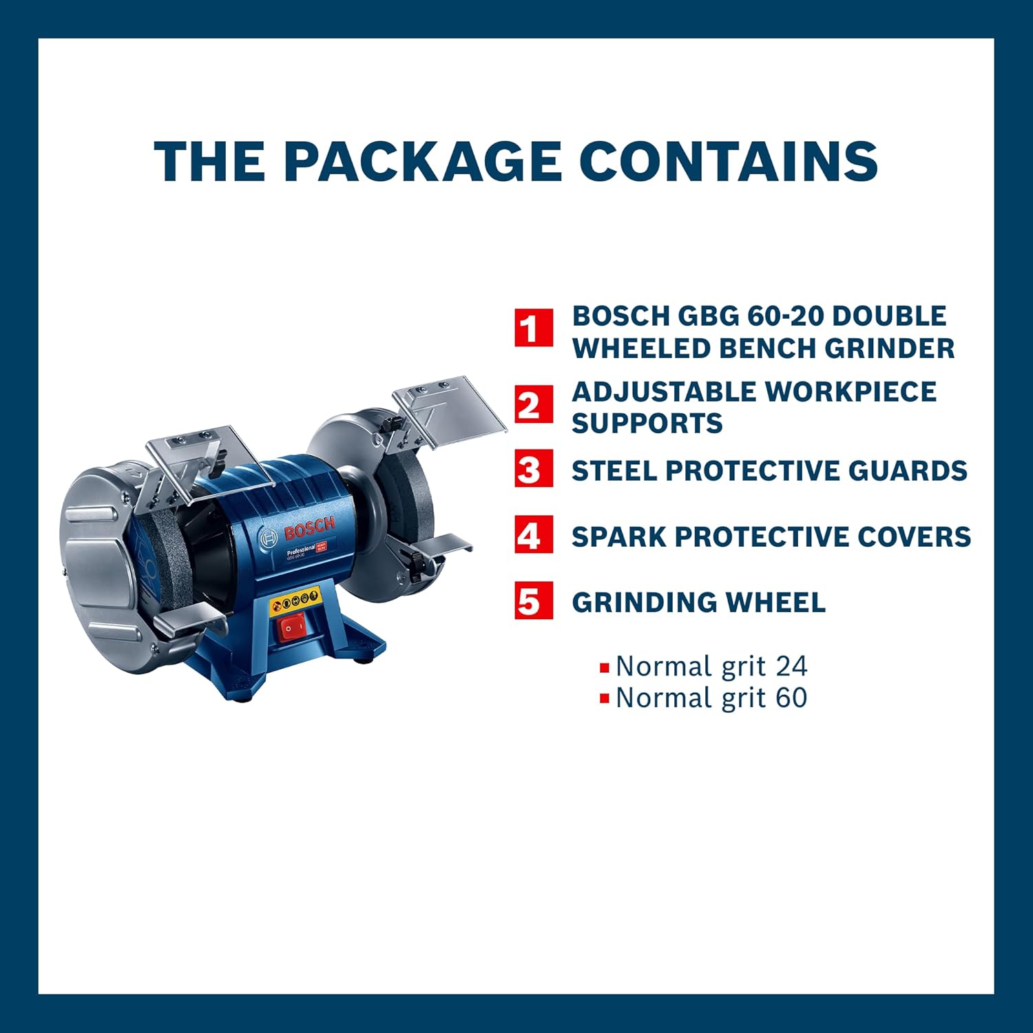 BOSCH GBG 60-20 Heavy Duty Double Wheeled Bench Grinder | 600 W | Die-Cast Aluminium Housing with Ball Bearings | Rated Speed 3600 rpm | 200 mm Grinding Disc| Professional Power Tool | 1 Yr Warranty