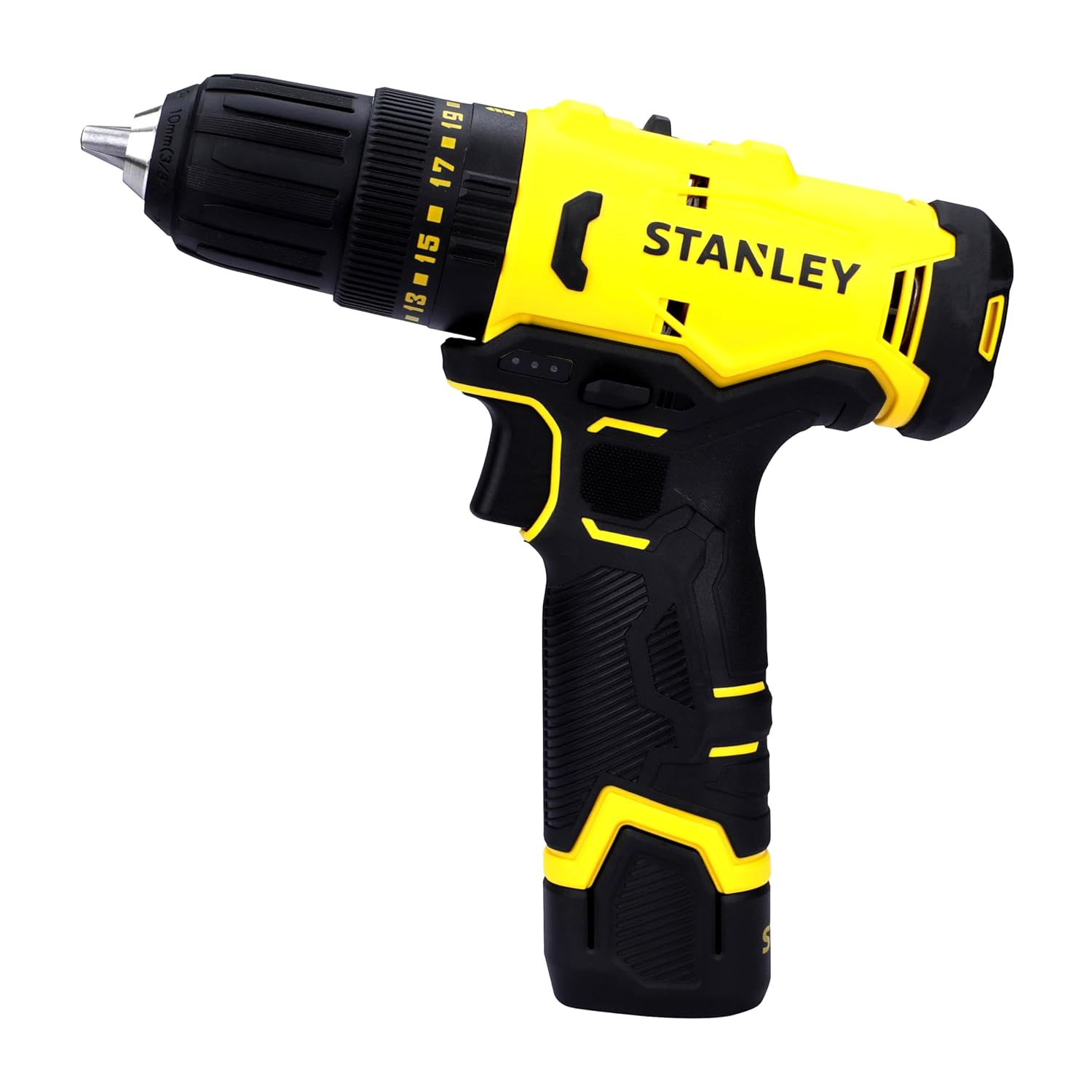 STANLEY SCH10D1-IN(12V) Brushed Cordless Hammer Drill Driver, 1x2Ah Battery & 1.5A Charger,LED Light,Variable Speed Trigger Switch,ForwardReverse Button,10mm Chuck,Clutch Setting 20+1,1 Year Warranty