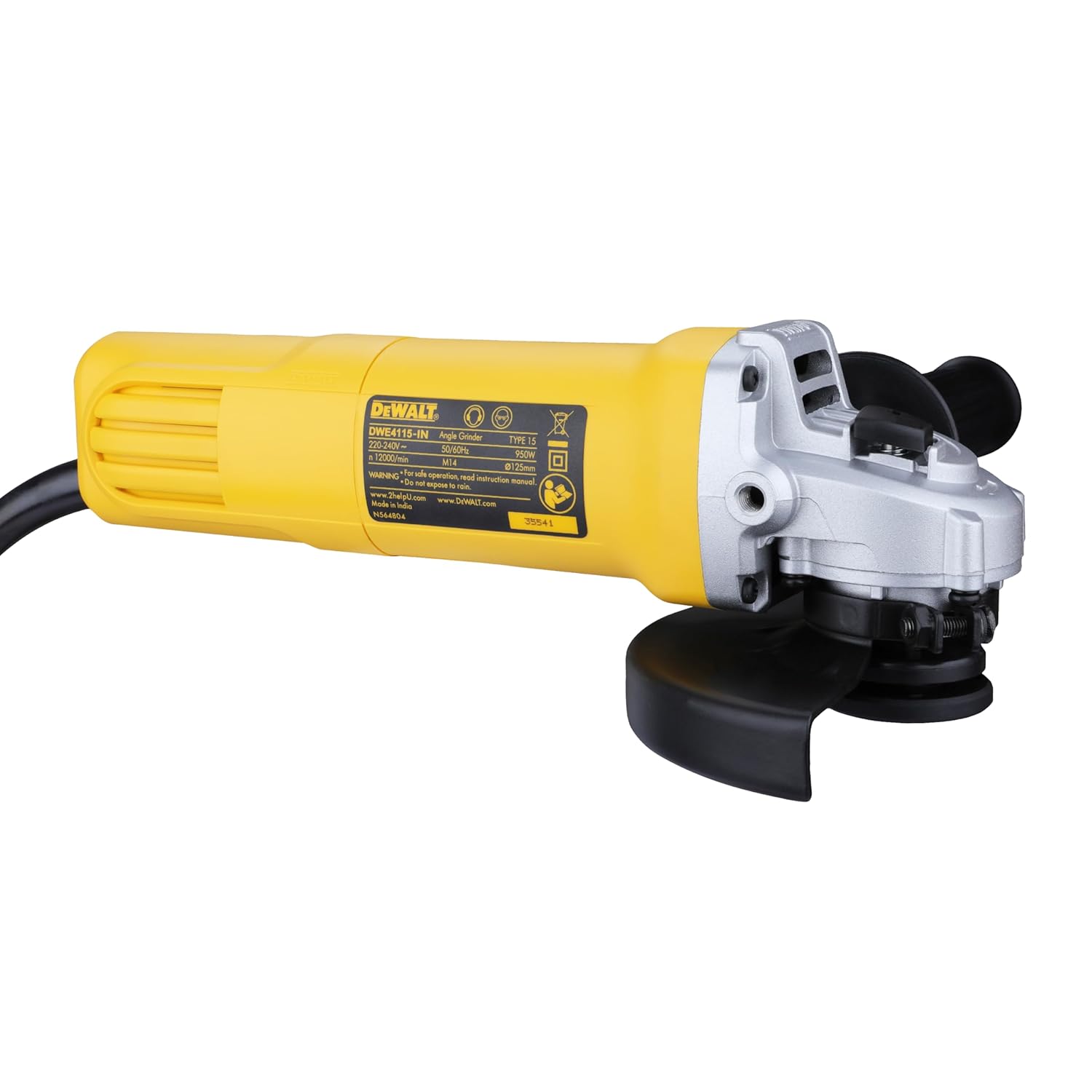 DEWALT DWE4115-IN01, 950W, 5” (100mm) Heavy Duty Angle Grinder Engineered For Heavy Duty Applications with Spindle Lock and Slide switch, 2 Year Warranty