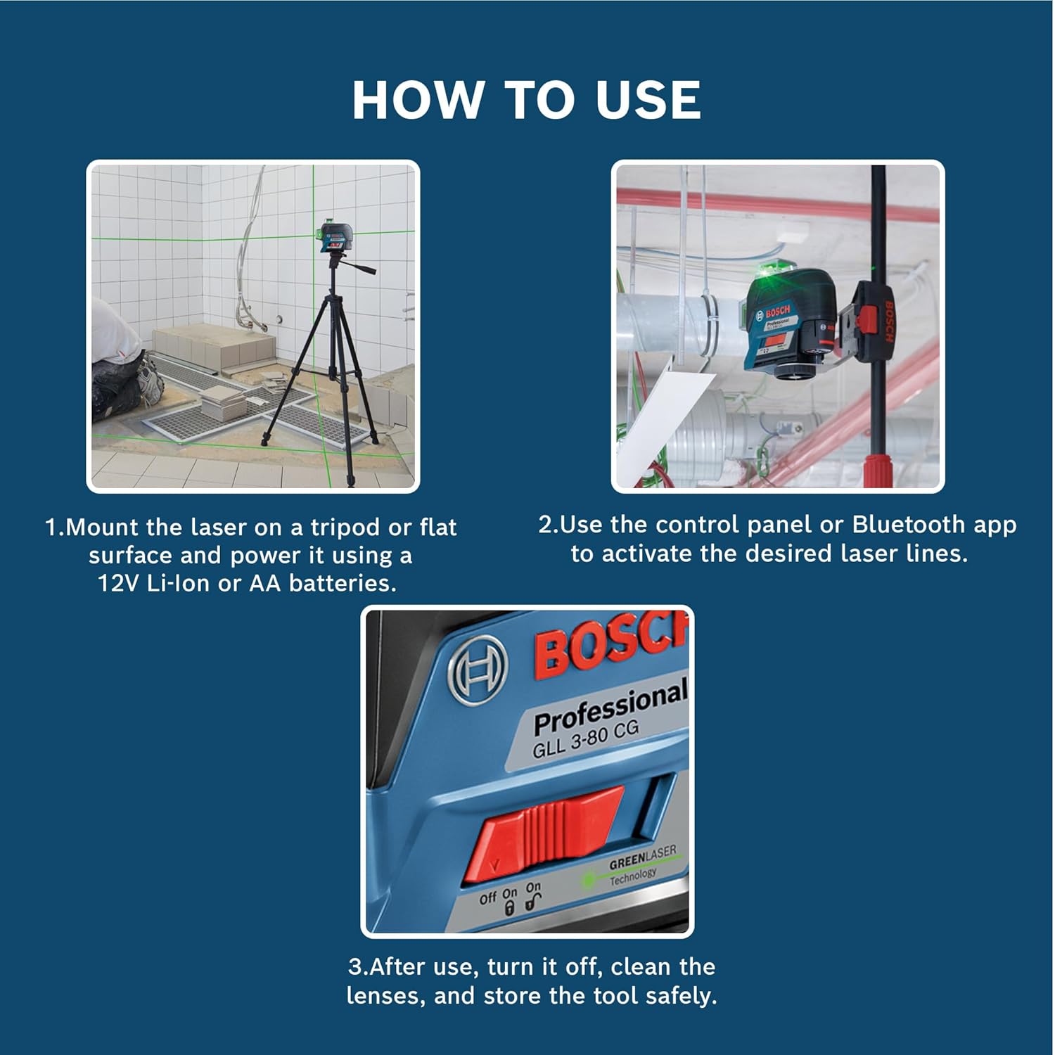 Bosch Professional GLL 3-80 CG Line Laser with Bluetooth – 30m Range – 120m Range with receiver