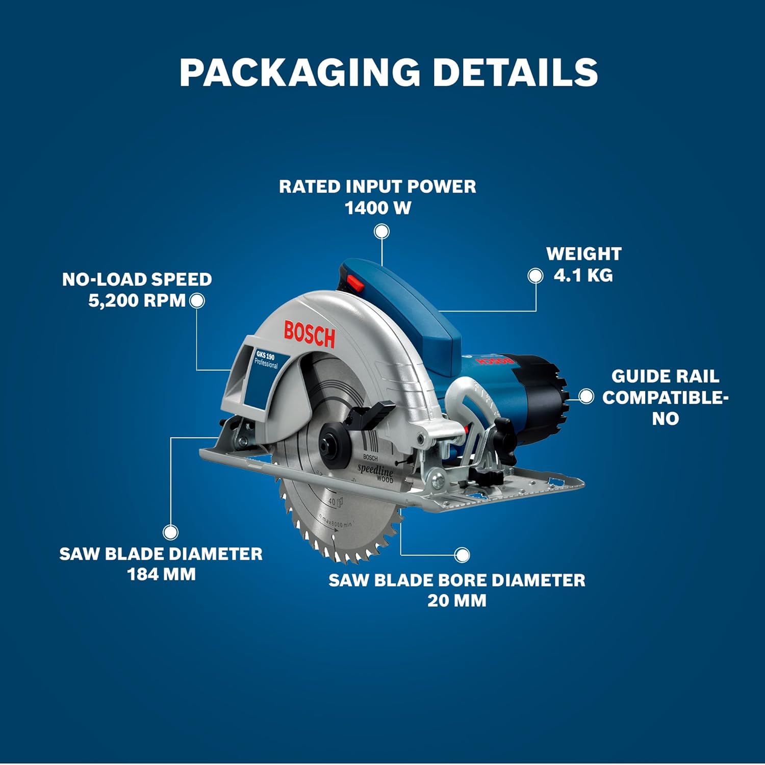 Bosch GKS 190 Professional Corded Circular Saw, 1400W Motor
