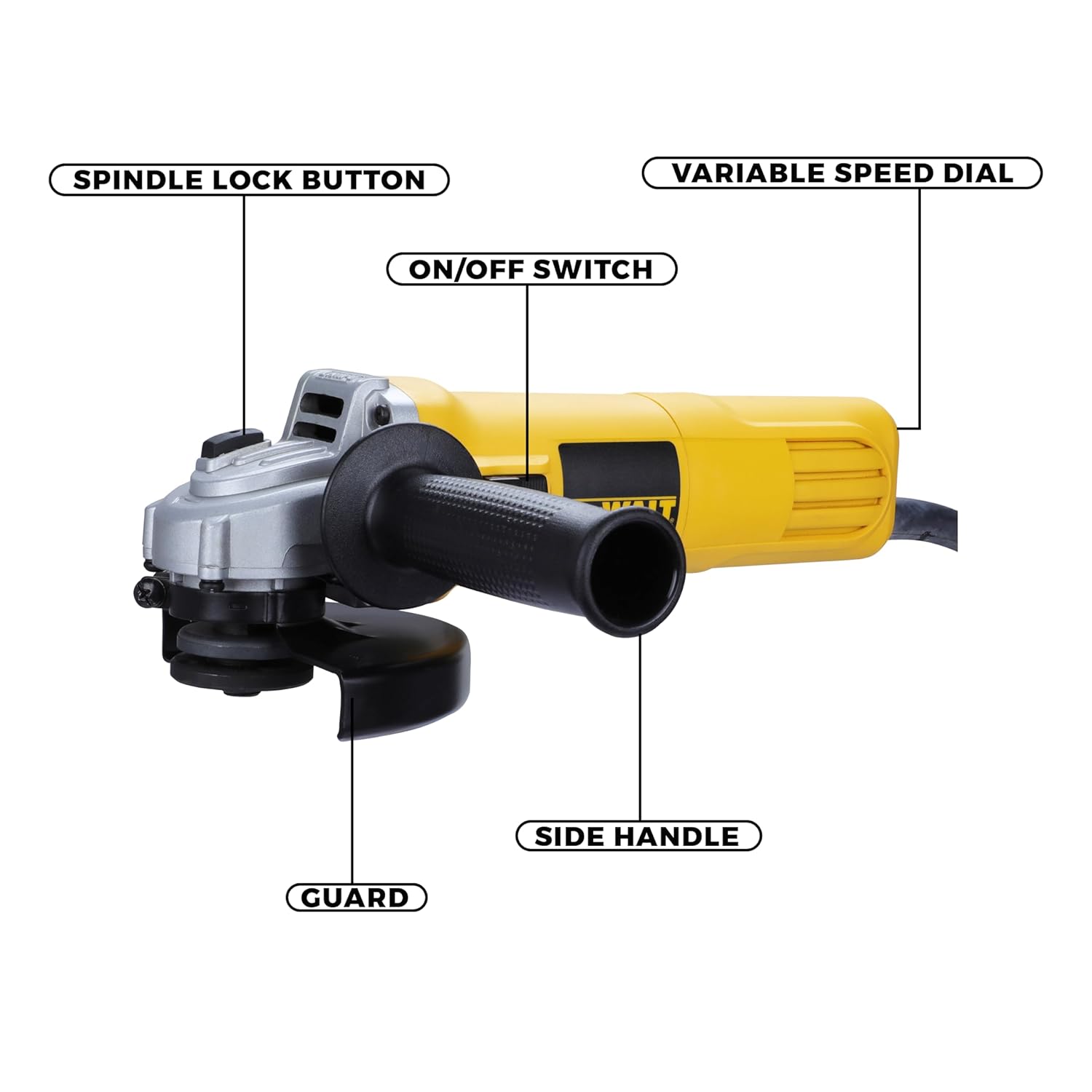 DEWALT DWE4119-IN 950W 125mm Medium Angle Grinder – Slide Switch with Variable Speed