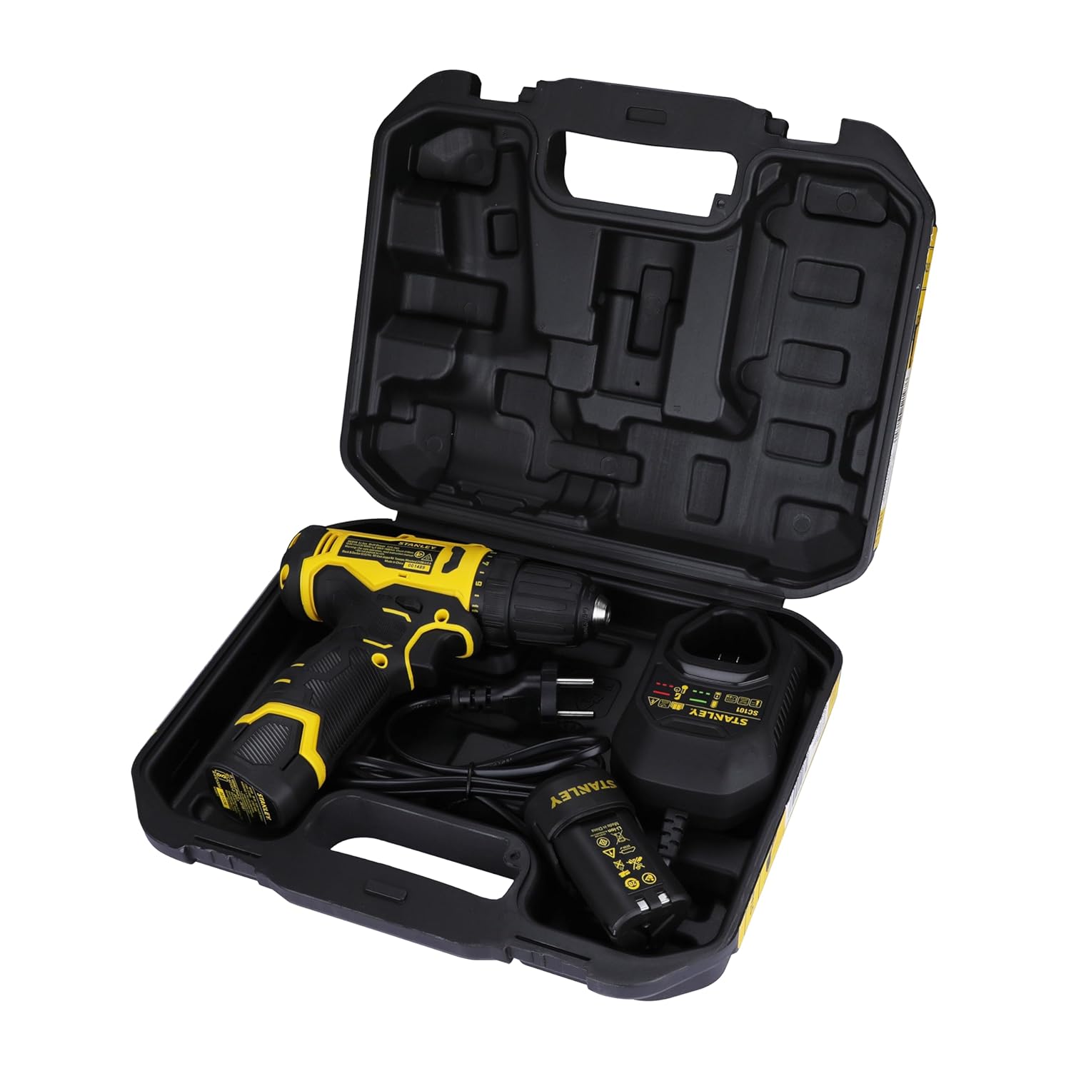STANLEY SCD10D2K-IN(12 V) Brushed Cordless Drill Driver, 2x2Ah Batteries & 1.5A Charger, LED light, Variable Speed Trigger Switch, ForwardReverse Button,10mm Chuck,Clutch Setting 20+3,1 Year Warranty