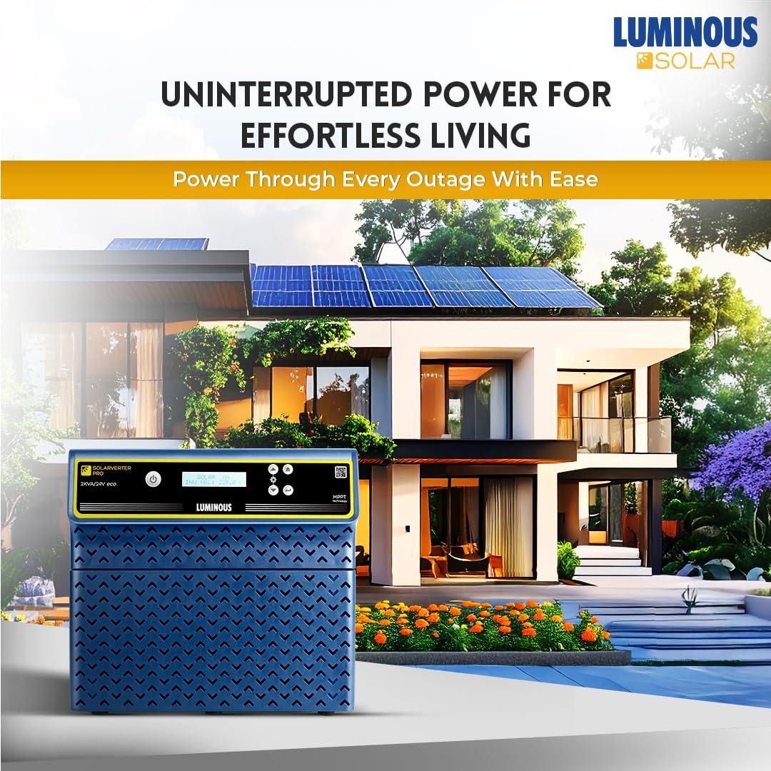 Luminous Single Phase Off-Grid Pure Sine Wave Solar Inverter, Smart Solar Optimization, Remote Monitoring, Supports up to 2000Wp Panels, LCD Display