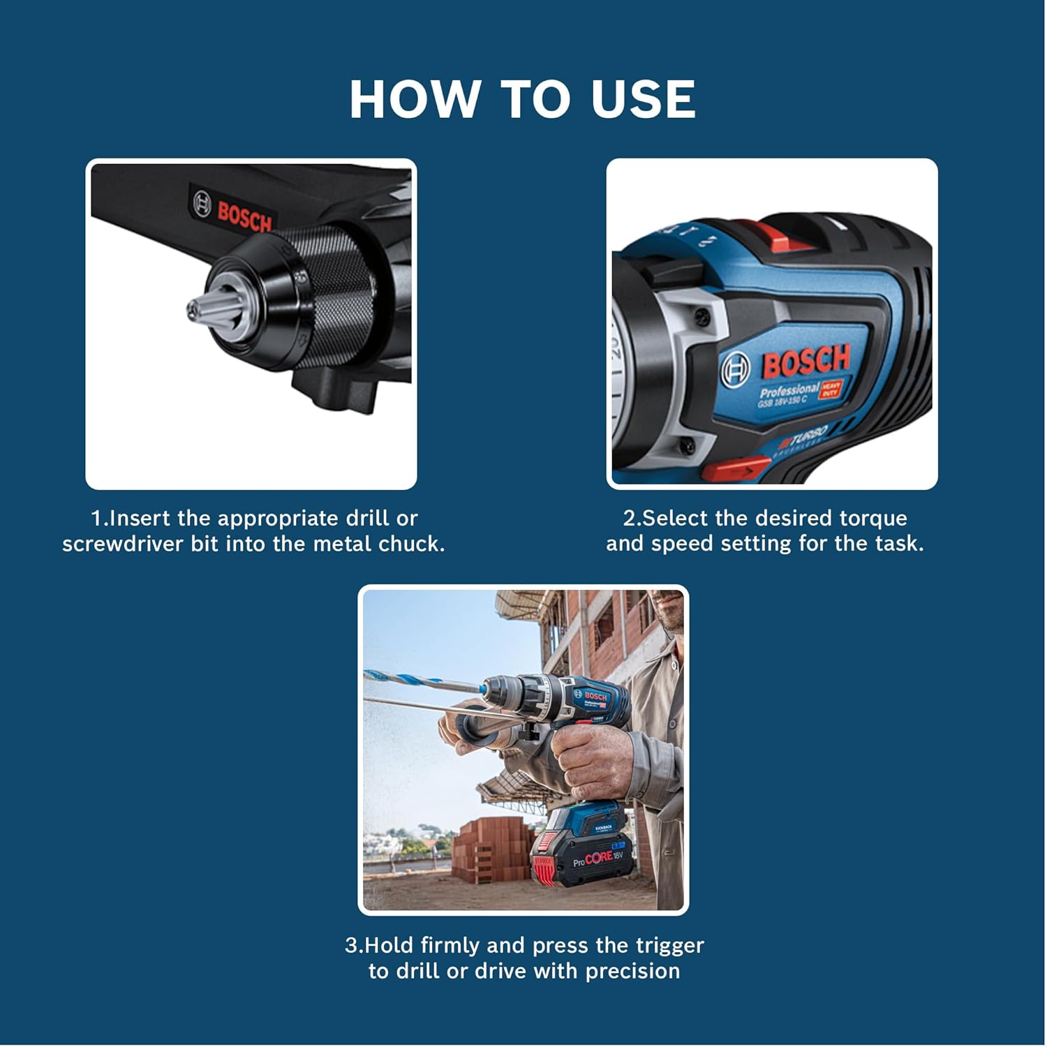 Bosch GSB 18V-150 C Heavy Duty BITURBO Cordless Impact Drill, Brushless Motor