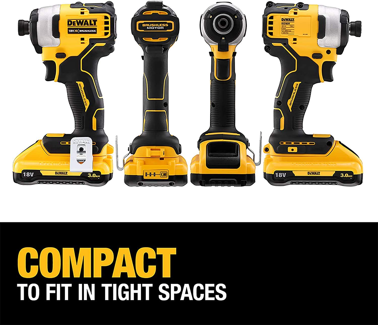 DEWALT DCF809L2T-QW – 18V Li-ion Sub-Compact Series Cordless 14 Impact Driver with Brushless Motor-2x3Ah Batteries Included