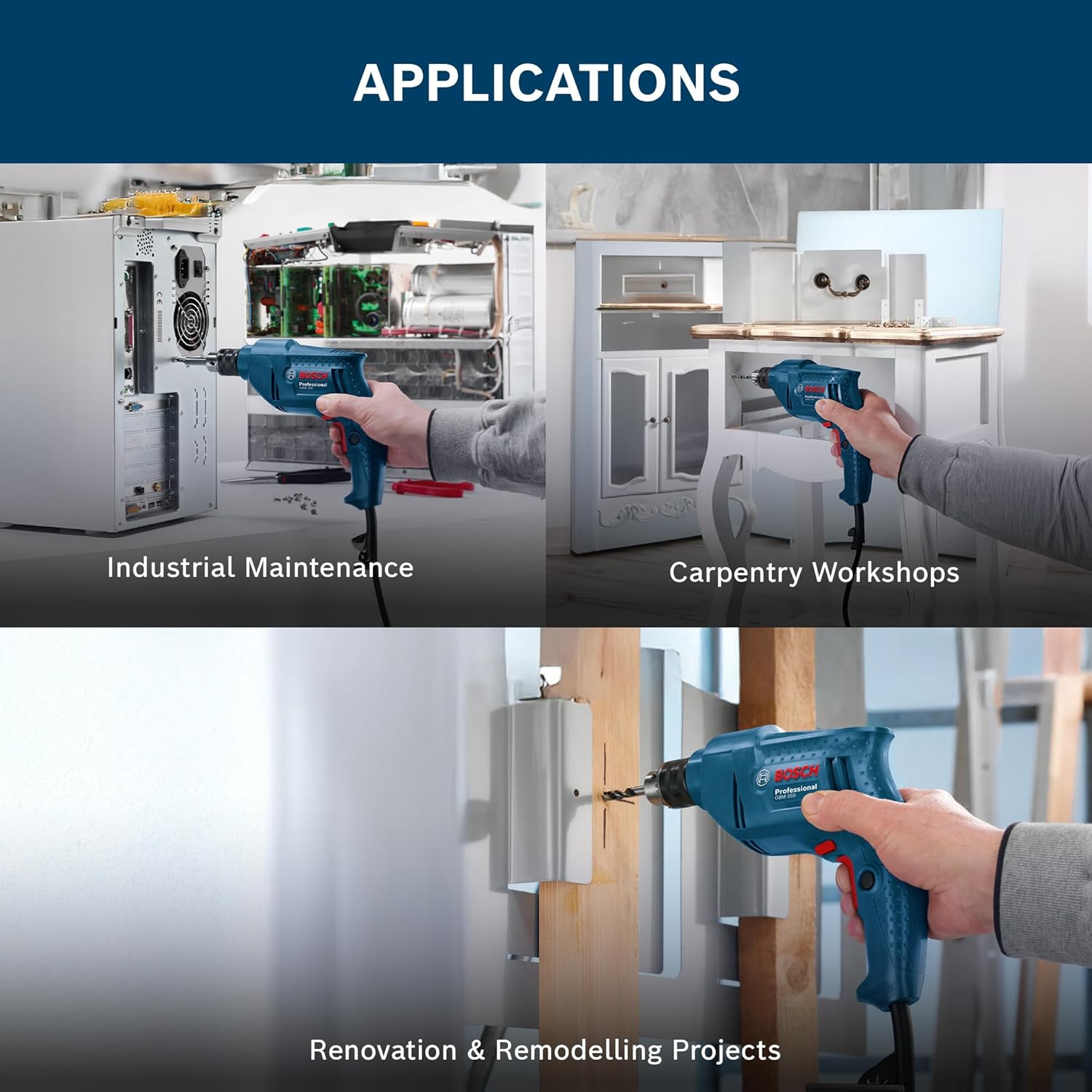 Bosch Gbm 350 Professional Rotary Drill , Wood & Metal Work (350 Watt Blue),Corded Electric, 1 Pack