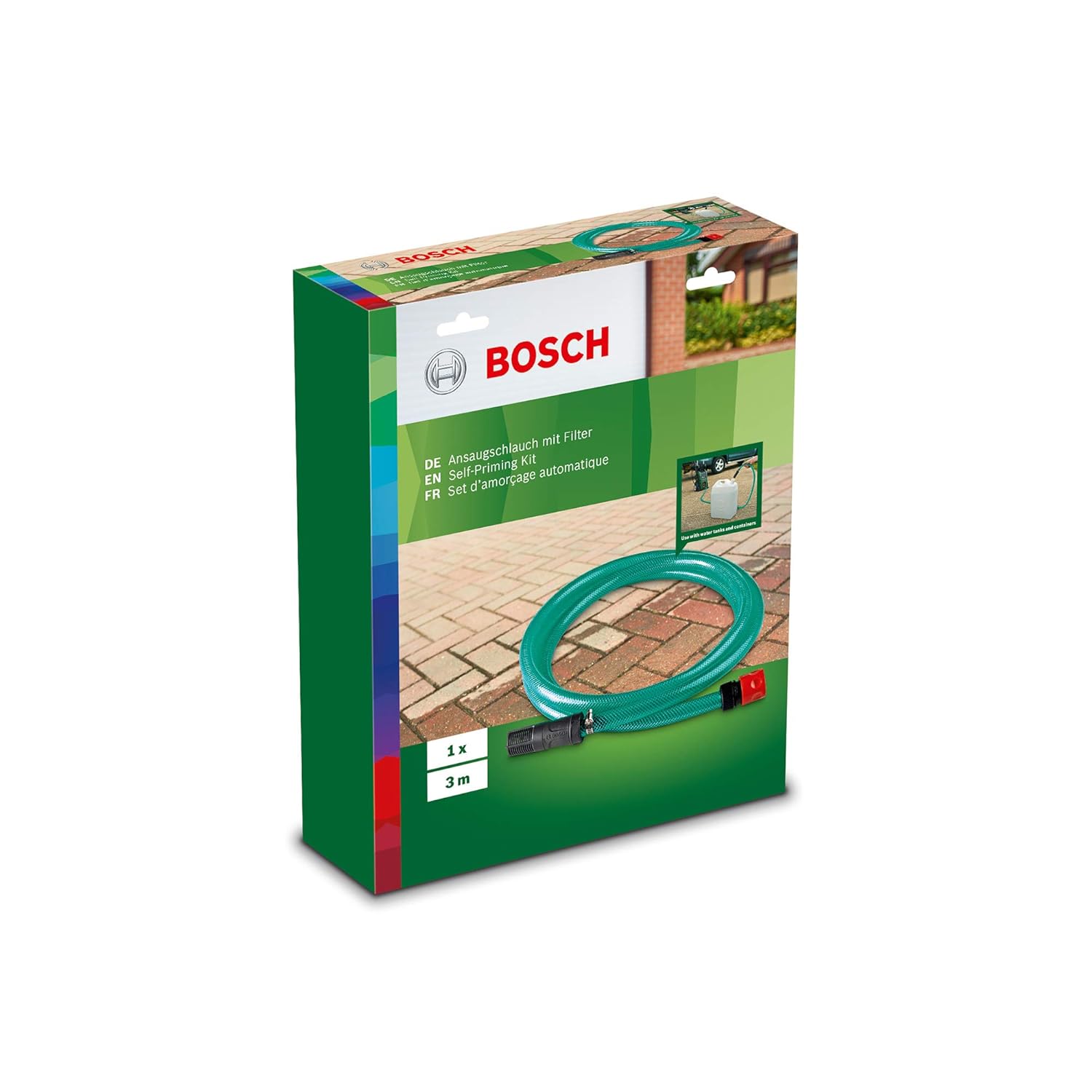 Bosch F016800579 3-in-1 Nozzle for AQT Pressure Washer (Black) & Bosch F016800421 Self Priming Suction Hose