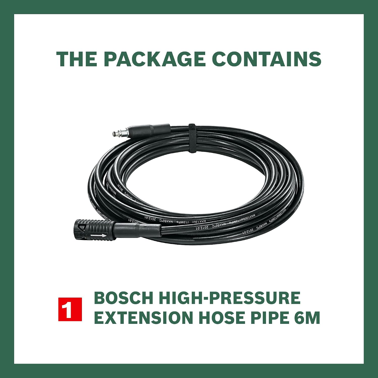 BOSCH High- Pressure Extension Hose Pipe 6m, Max Pressure 160 Bar, 1 x 6m & 9.5 mm diameter, Accessory for Aquatak pressure washers, Push-fit Connections, Easy Attachment | 0.47kg