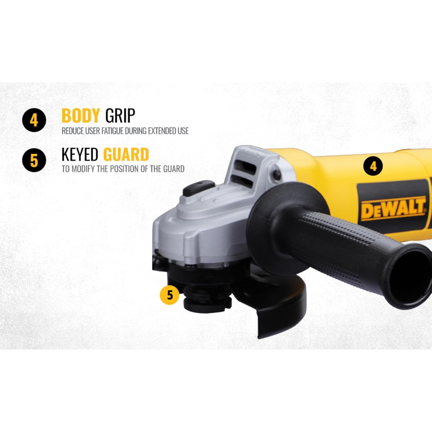 DEWALT DW801-IN, 850W, 4” (100mm) Heavy Duty Angle Grinder Engineered For Heavy Duty Applications with Spindle Lock and Toggle switch, 2 Year Warranty
