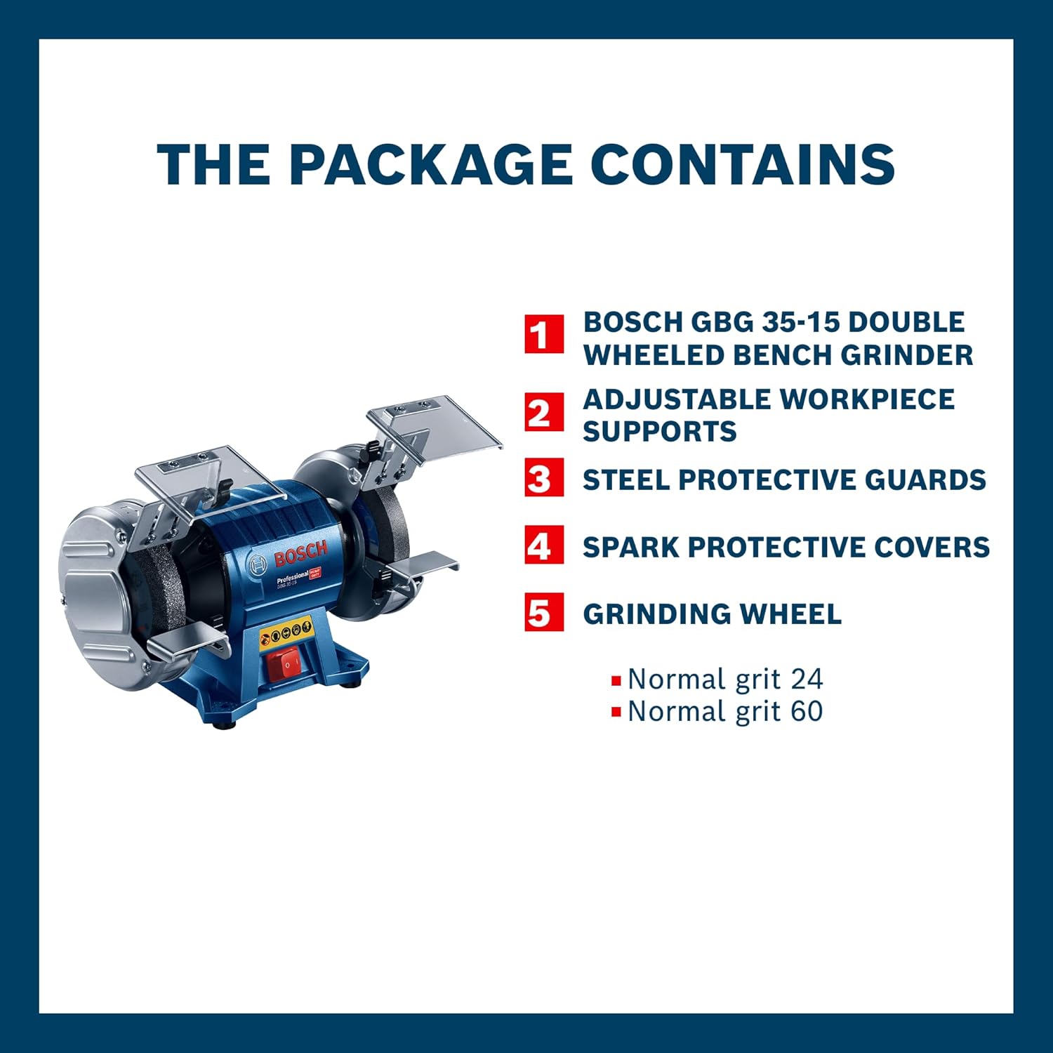 BOSCH GBG 35-15 Heavy Duty Double Wheeled Bench Grinder | 350 W | Die-Cast Aluminium Housing with Ball Bearings | Rated Speed 3000 rpm | Grinding Wheel-20 mm| Professional Power Tool | 1 Yr Warranty