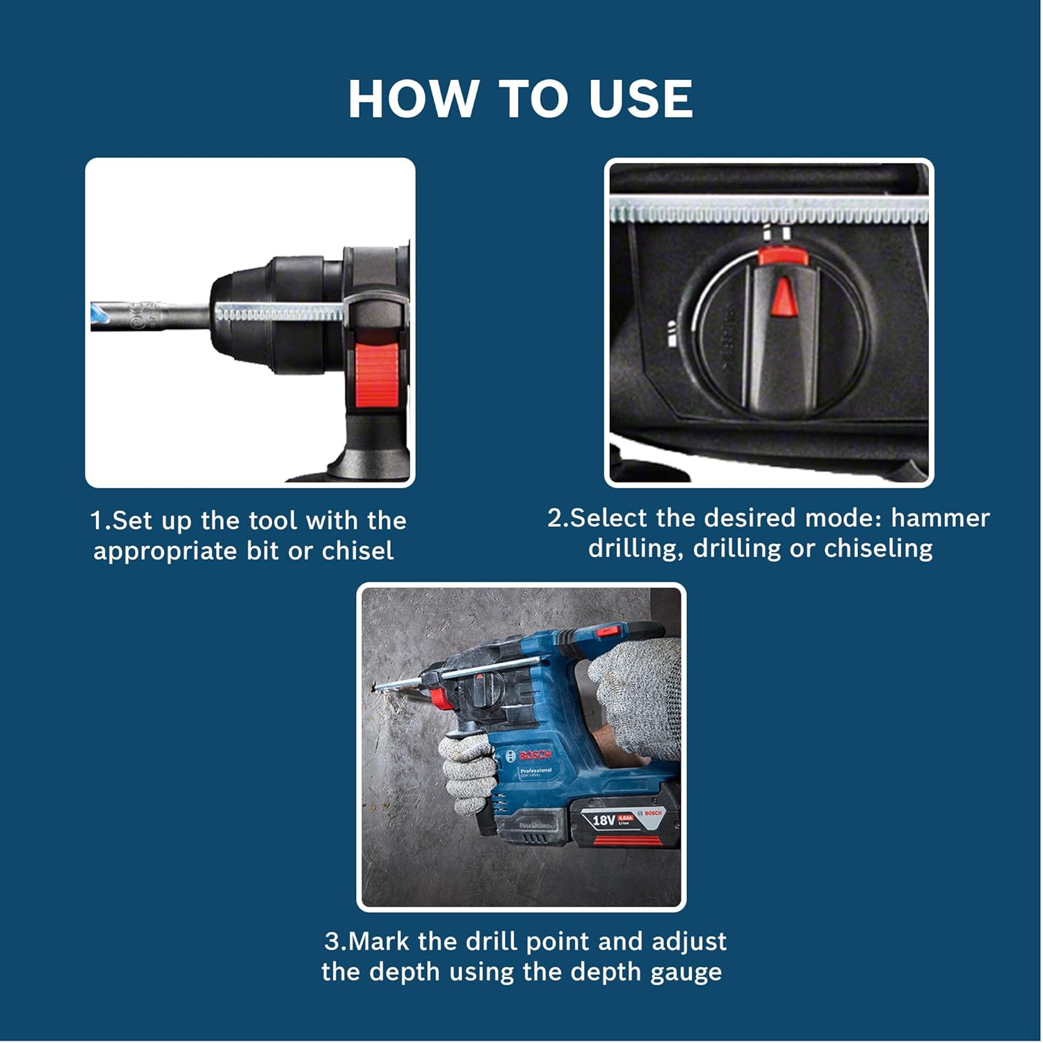 BOSCH GBH 185 Li Cordless 4.0Ah 18V Rotary Hammer with SDS Plus, 720-Watt Motor | Impact rate-0-4675 Bpm | Brushless Motor & Electronic Motor Protection | No Load Speed of 0-1050 rpm