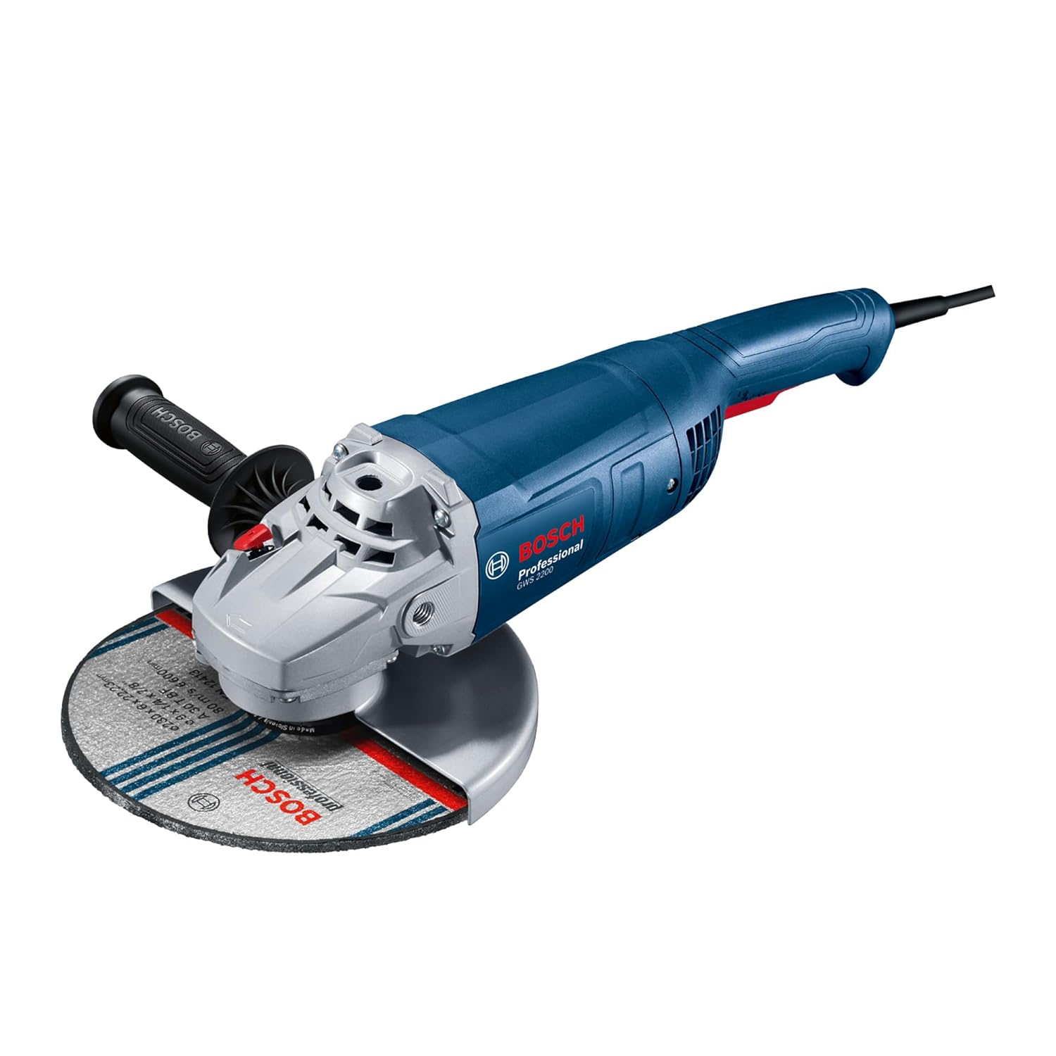 Bosch GWS 2200 Corded Electric Angle Grinder, M14, disc diameter 180 mm, 2,200W, 8,500 rpm, M14 for Metal & Construction, 5 kg
