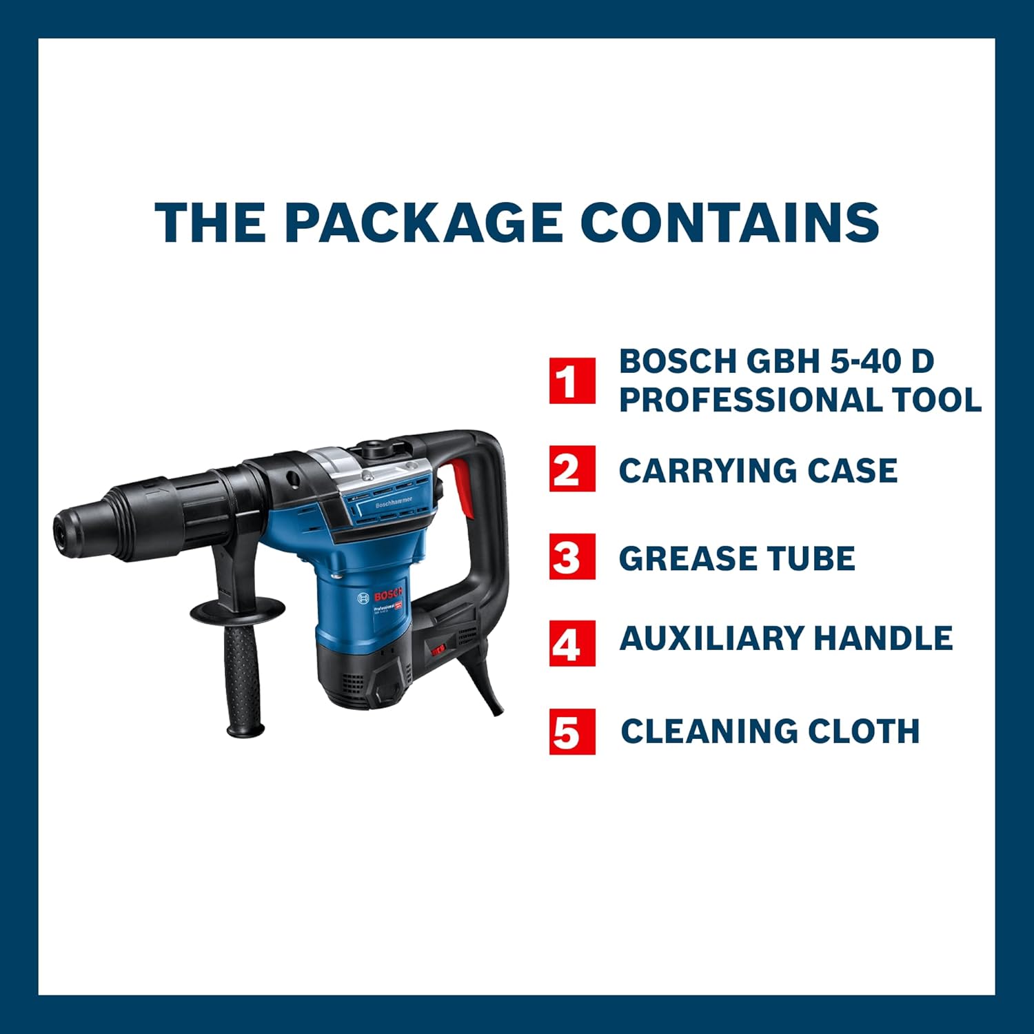 GBH 5-40 D Professional- Rotary Hammer with SDS max | 30% quicker Drilling Speed | 1100 W | SDS MAX | Rated Speed 170-340 RPM | Impact Rate 1500 – 2900 BPM | Impact energy 8.5 J| 1 Yr Warranty
