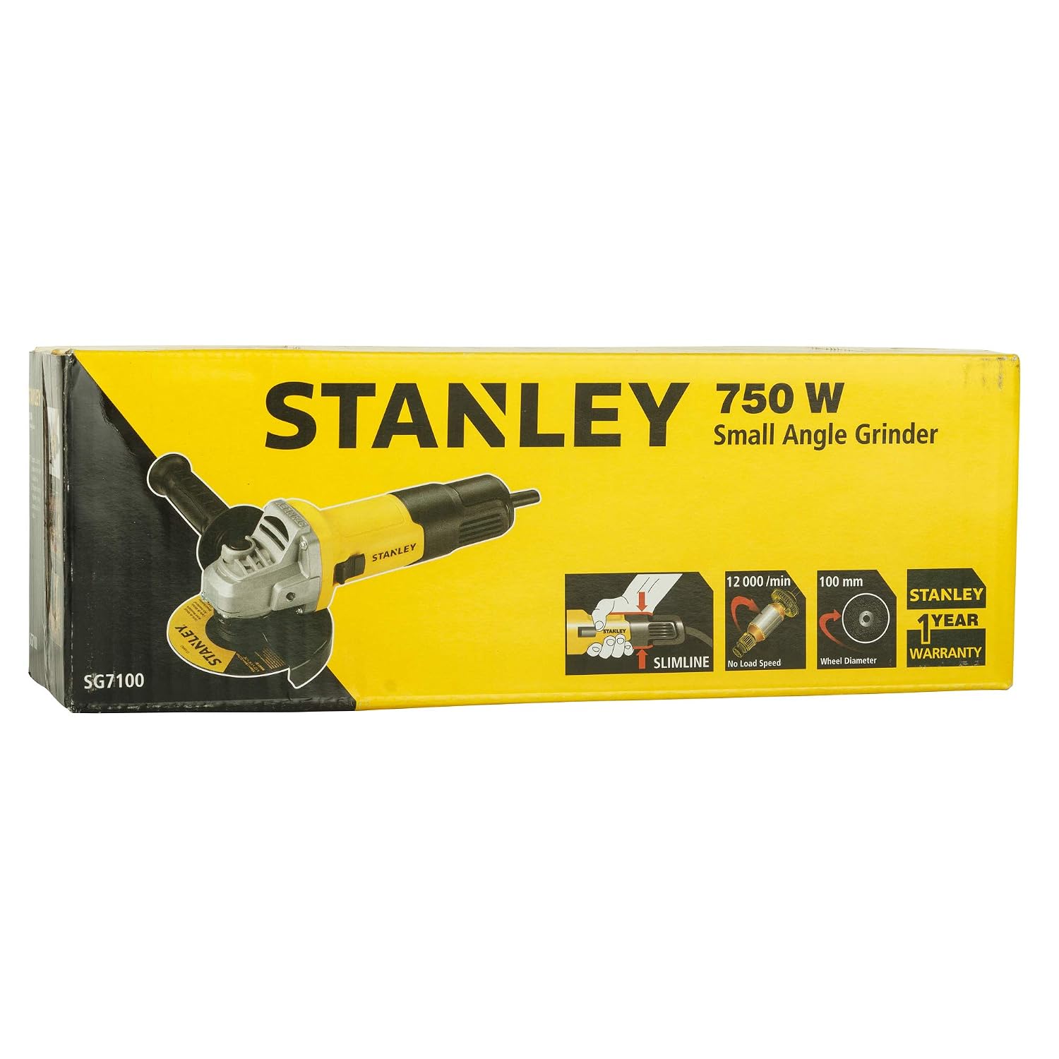 STANLEY SG7100-IN SLIM Small Angle Grinder, 179 mm Gripping Girth, 750 W High Performance Motor, 100mm Disc Diameter, Burst-Proof Guard And Spindle Lock