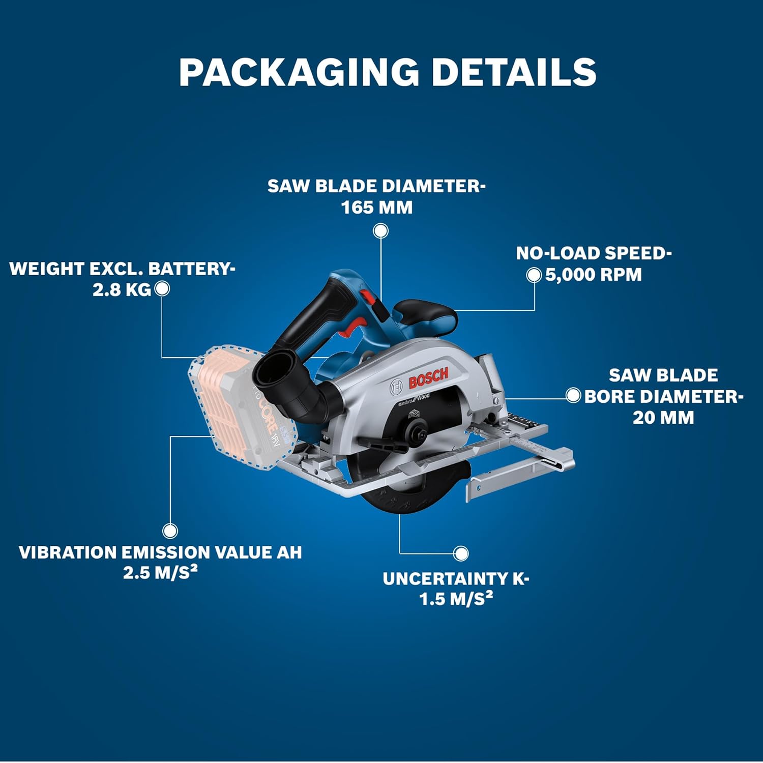 Bosch GKS 185-LI Professional Cordless Circular Saw, 18V Brushless Motor, 165mm Blade, Dust Extraction Port, Battery Platform Compatible, Lightweight