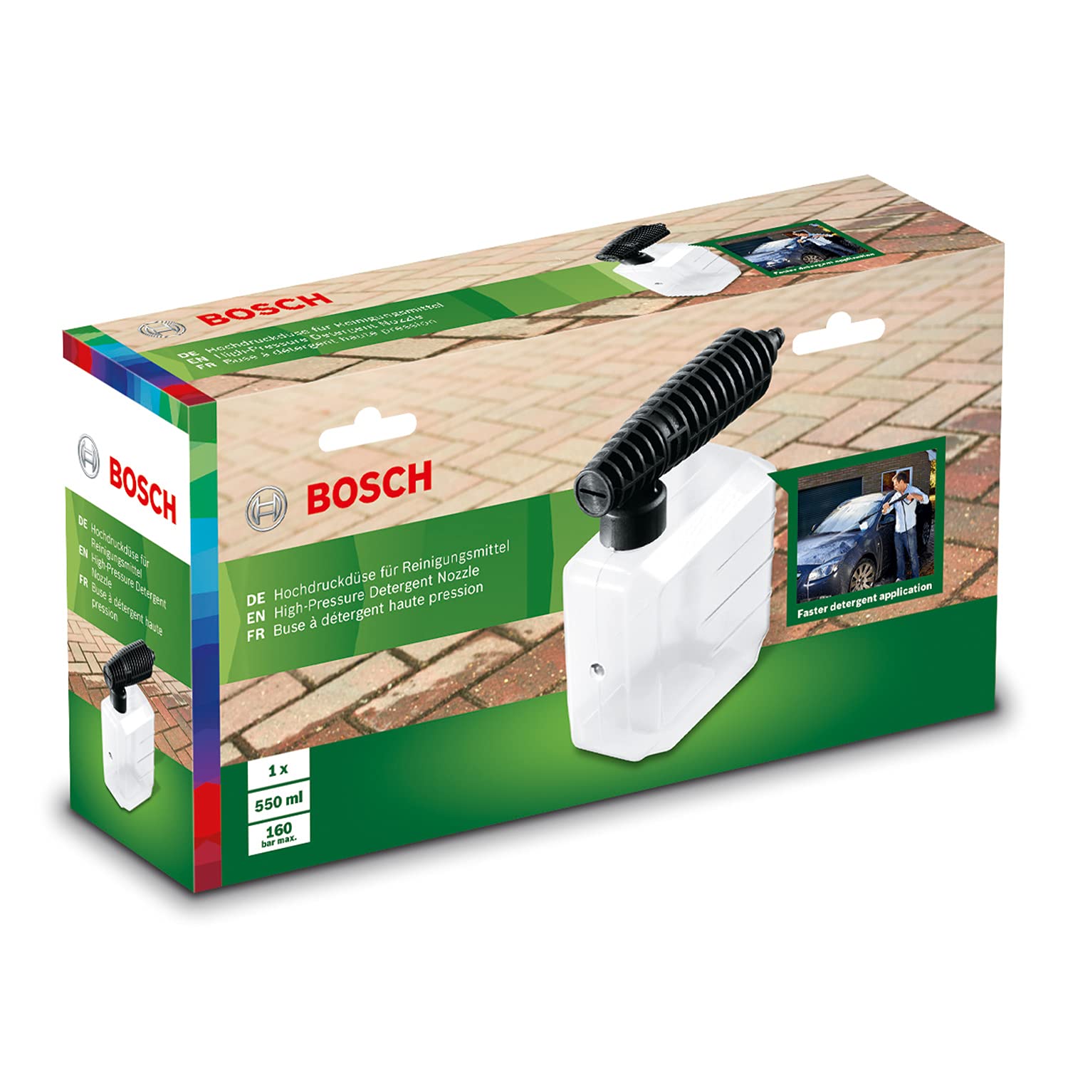 BOSCH High- Pressure Washer Detergent Nozzle, 550 ml Capacity | Broad Fan Jet, Easy Connection, Easy Storage | Cleaning Jobs on Cars & Bikes | Accessory for Aquatak pressure washers