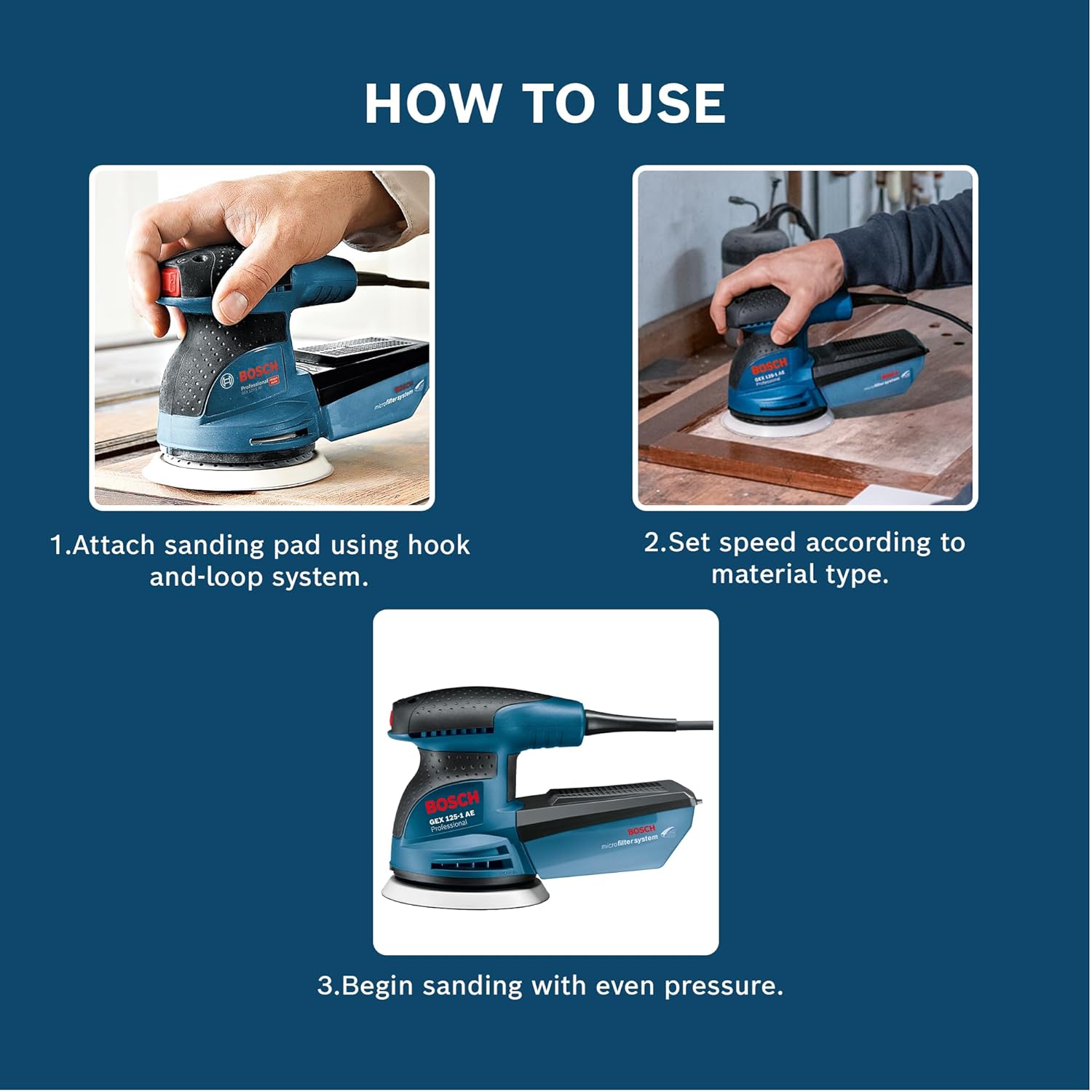 Bosch GEX 125-1 AE Heavy Duty Electric Random Orbit Sander, 250W