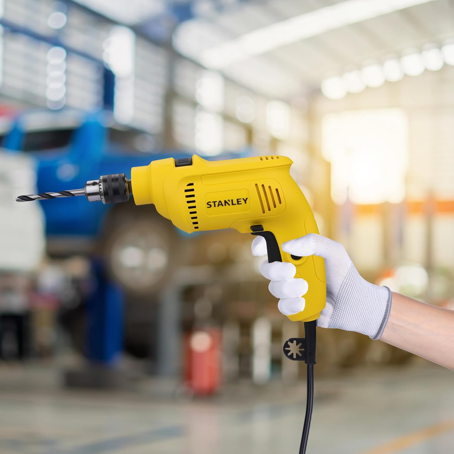 STANLEY SDH550KM-IN 550W 10mm Corded Single Speed Hammer Drill Machine with Mechanical Hand Toolkit (120-Pieces) – Includes Hammer Drill, Measuring Tape, Hammer, 1 Year Warranty