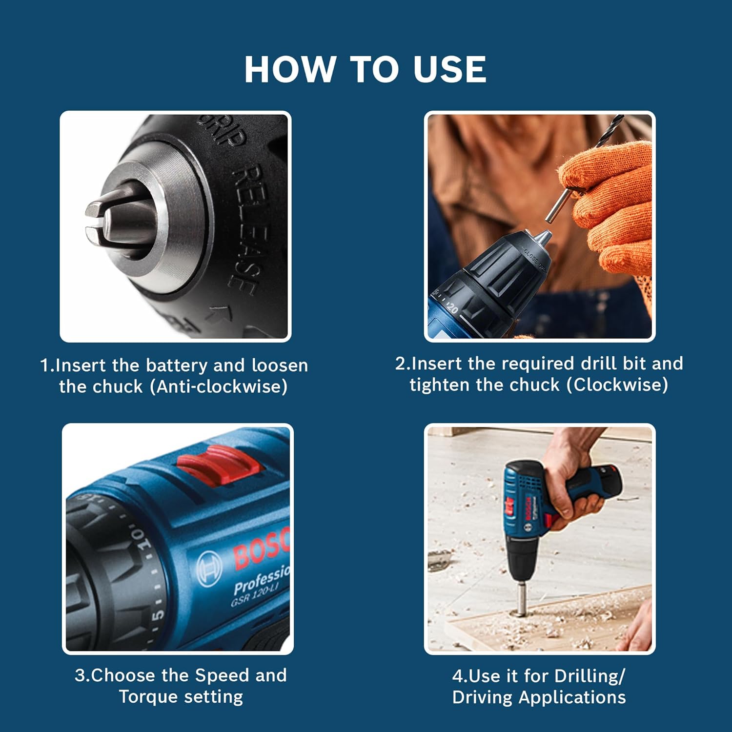 BOSCH Professional GSR 120 Li Cordle Drill Driver | Speed (1st/2nd)- 0-400/0-1500 RPM | Torque (Hard/Soft)- 30/14 Nm | Chuck Capacity of 10 mm | 1 12V Battery & 1 charger Included| 1 Year Warranty