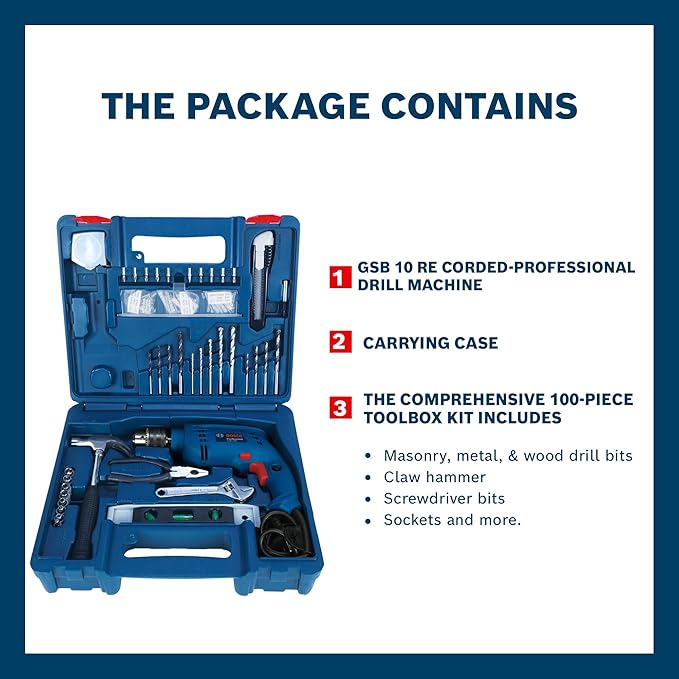 BOSCH GSB 10 RE Corded-Electric Tool Kit | 100-piece Tools Box Kit