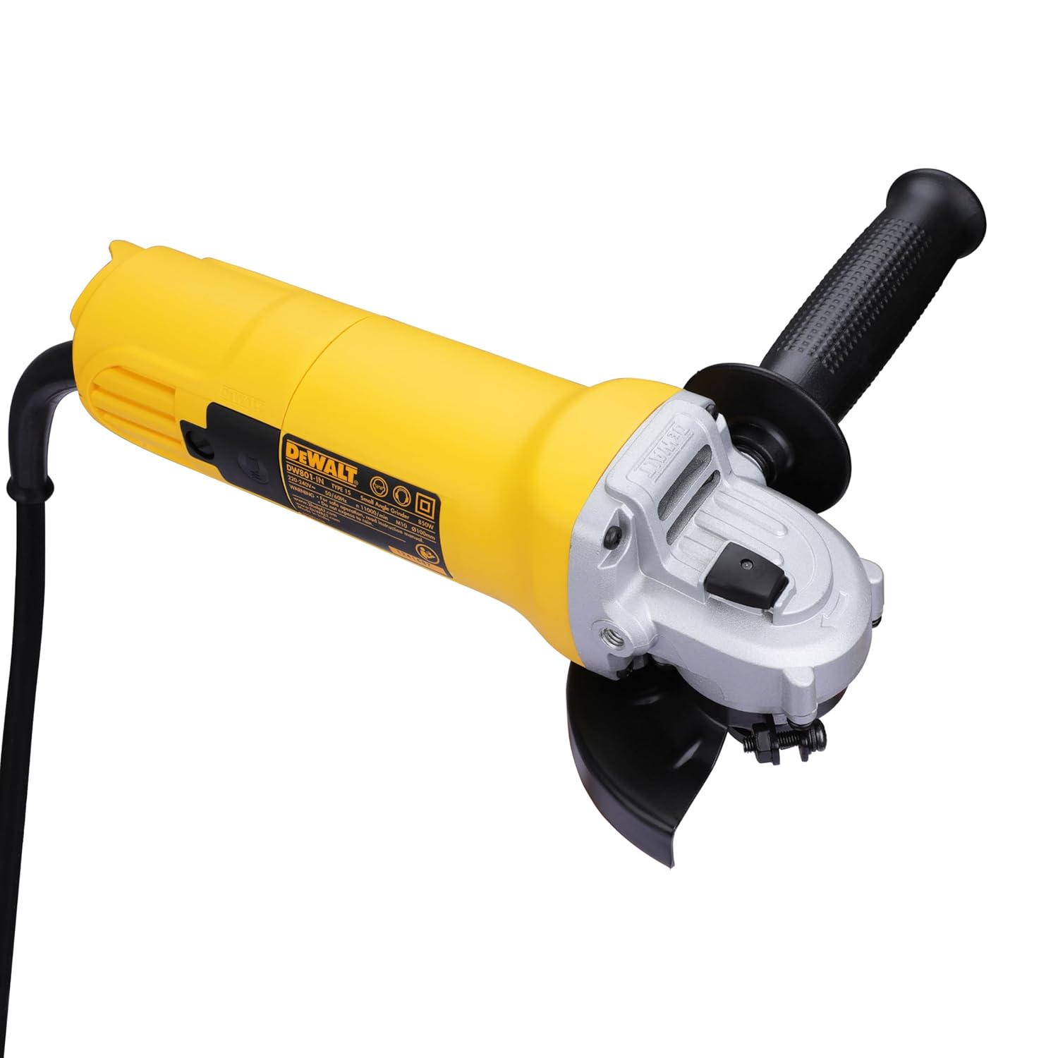 DEWALT DW801-IN, 850W, 4” (100mm) Heavy Duty Angle Grinder Engineered For Heavy Duty Applications with Spindle Lock and Toggle switch, 2 Year Warranty