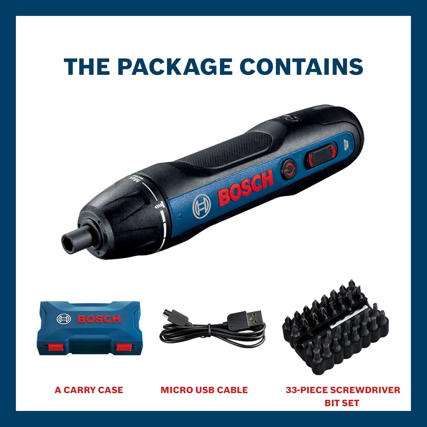 BOSCH GO 2.0 Professional Kit | 33-Piece Screwdriver Bit Set| 3.6V Battery | Speed 360 RPM | Torque (Hard/Soft) 5/2.5 Nm | Push Start and Smart Stop | ¼” Inter HEX Tool Holder