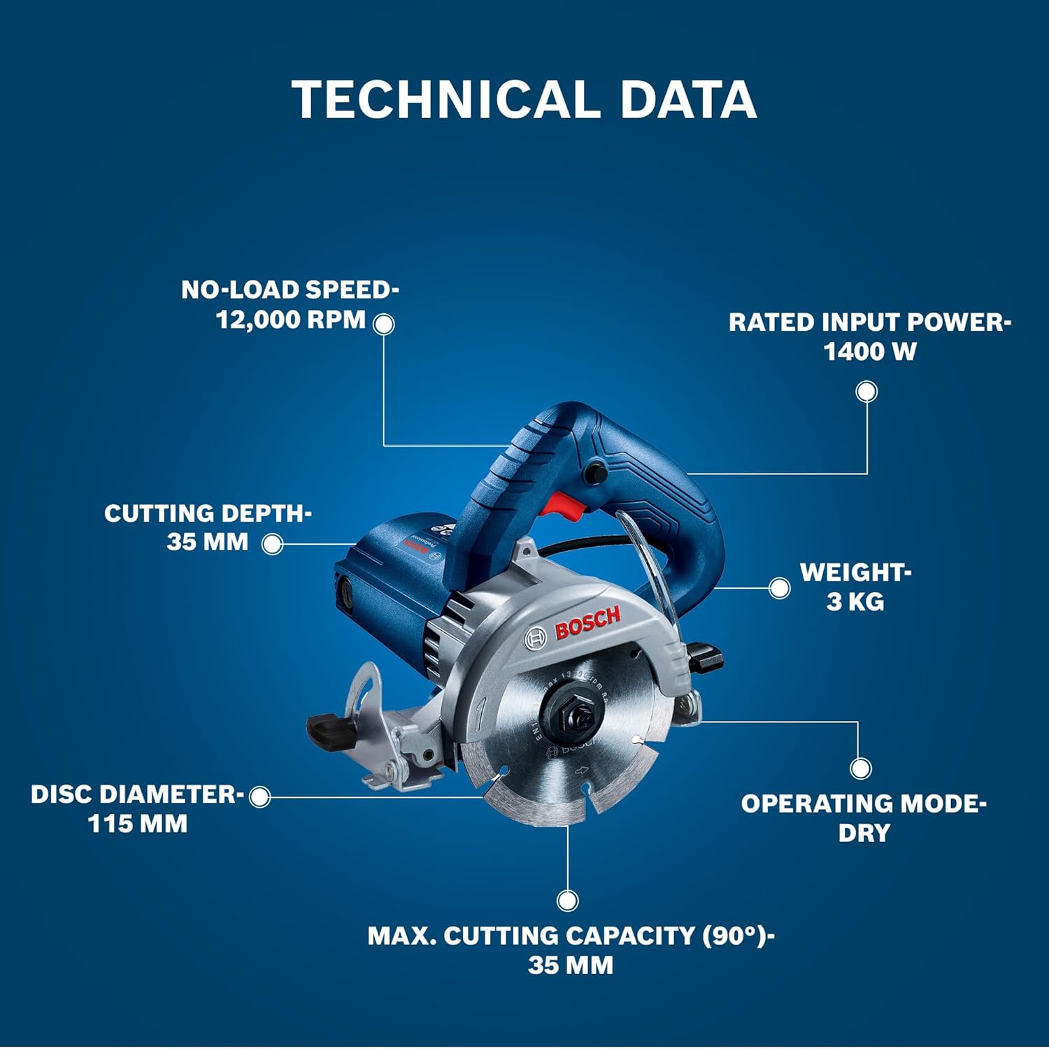 BOSCH Professional GDC 140 Electric Tile Cutter, Electric Tile Cutter with Chuck Wrench,