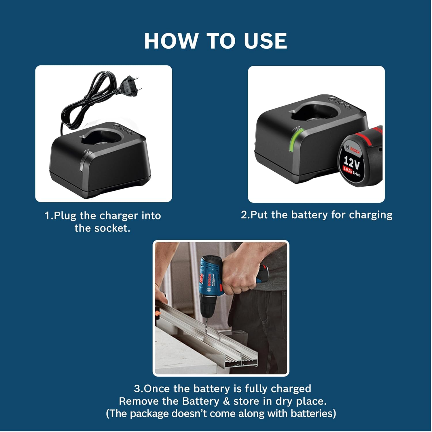BOSCH GAL 12V-20 Battery Charger | for Bosch Tubular Batteries | 80/20 Dual-Charging Mode | Fast Initial Charge (80%) | Input Voltage 230 V| Charging Status Light | 1 x 12V-20 Battery Charger