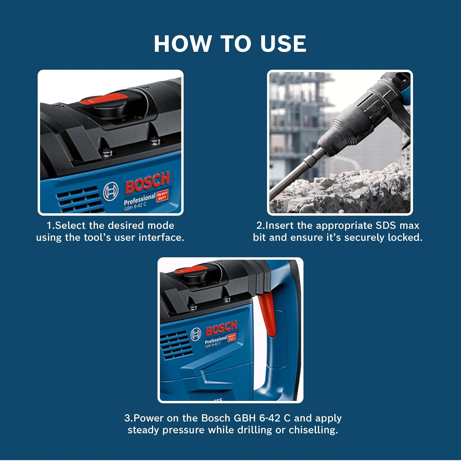 BOSCH GBH 6-42 C Professional SDS Max Rotary Hammer, Brushless Motor, KickBack Control, Safety Clutch, Vibration Control