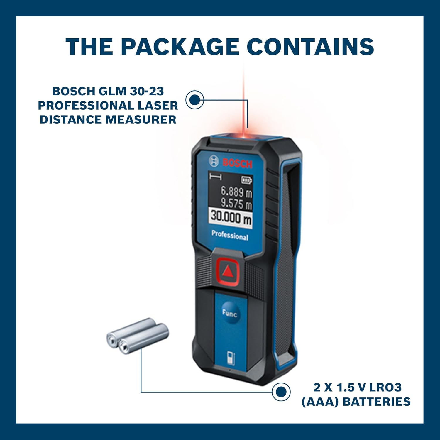 BOSCH GLM 30-23 Professional Laser Measurer| Compact & User-Friendly Interface| Laser Class 2, Range up to 30 m, ±1.5 mm | Ergonomic & ISO Certified| Batteries Included| 1 Year Warranty