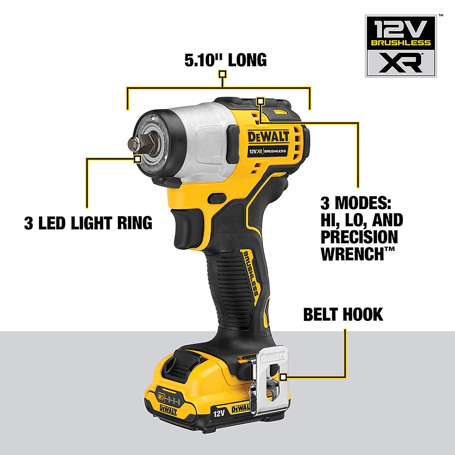 DEWALT DCF902D2-KR -12V Li-ion Sub-Compact Series Cordless 38 Impact Wrench with Brushless Motor-2x2Ah Batteries Included