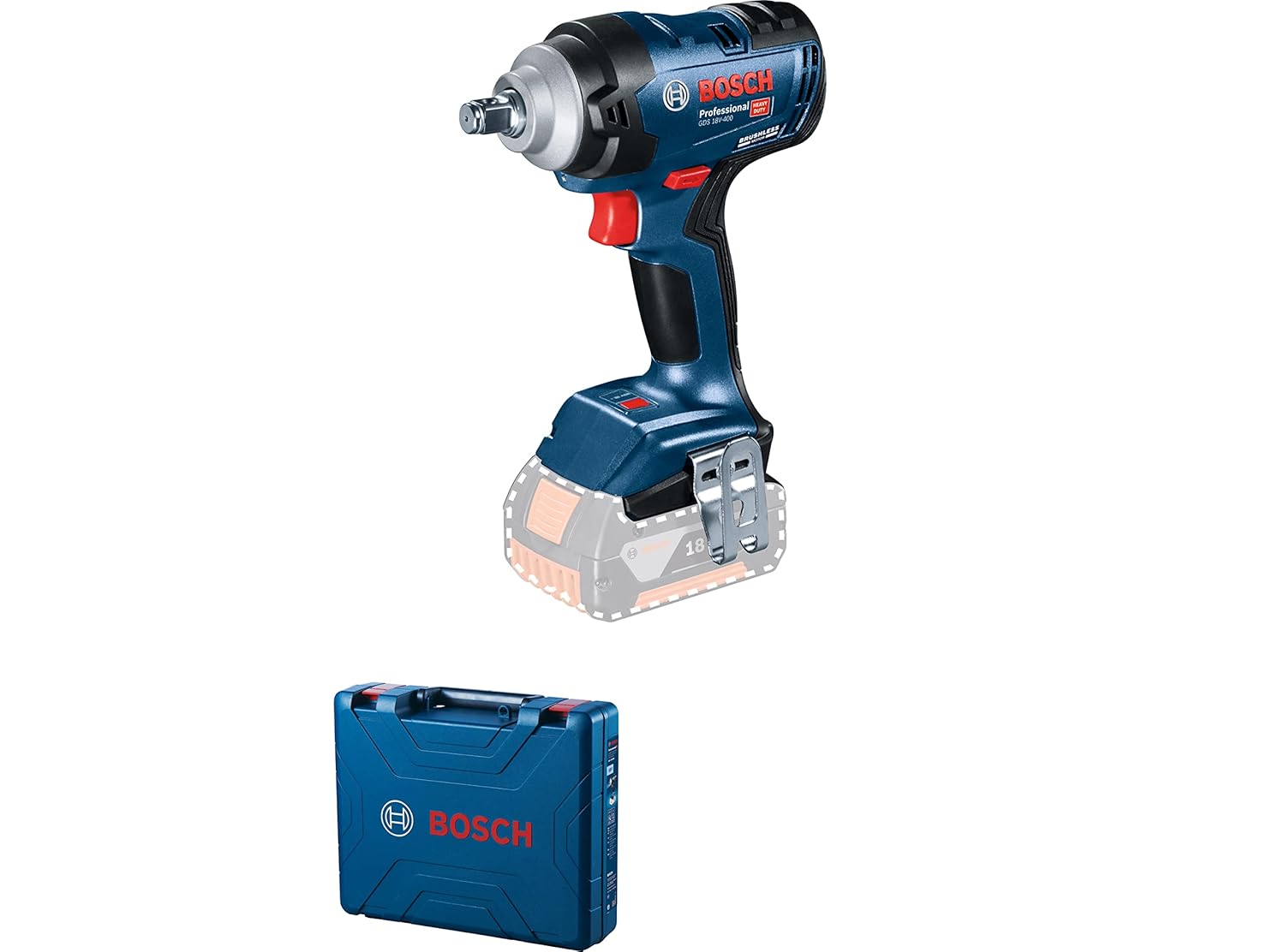 Bosch GDS 18V-400 Heavy Duty Cordless Impact Wrench, M20, Brushless Motor, 1050 Nm, 3700 Bpm, 1/2”, 2.9 Kg, Auto Bolt Release (Abr), Solo Tool, Loosen and Tighten Robust Nuts,