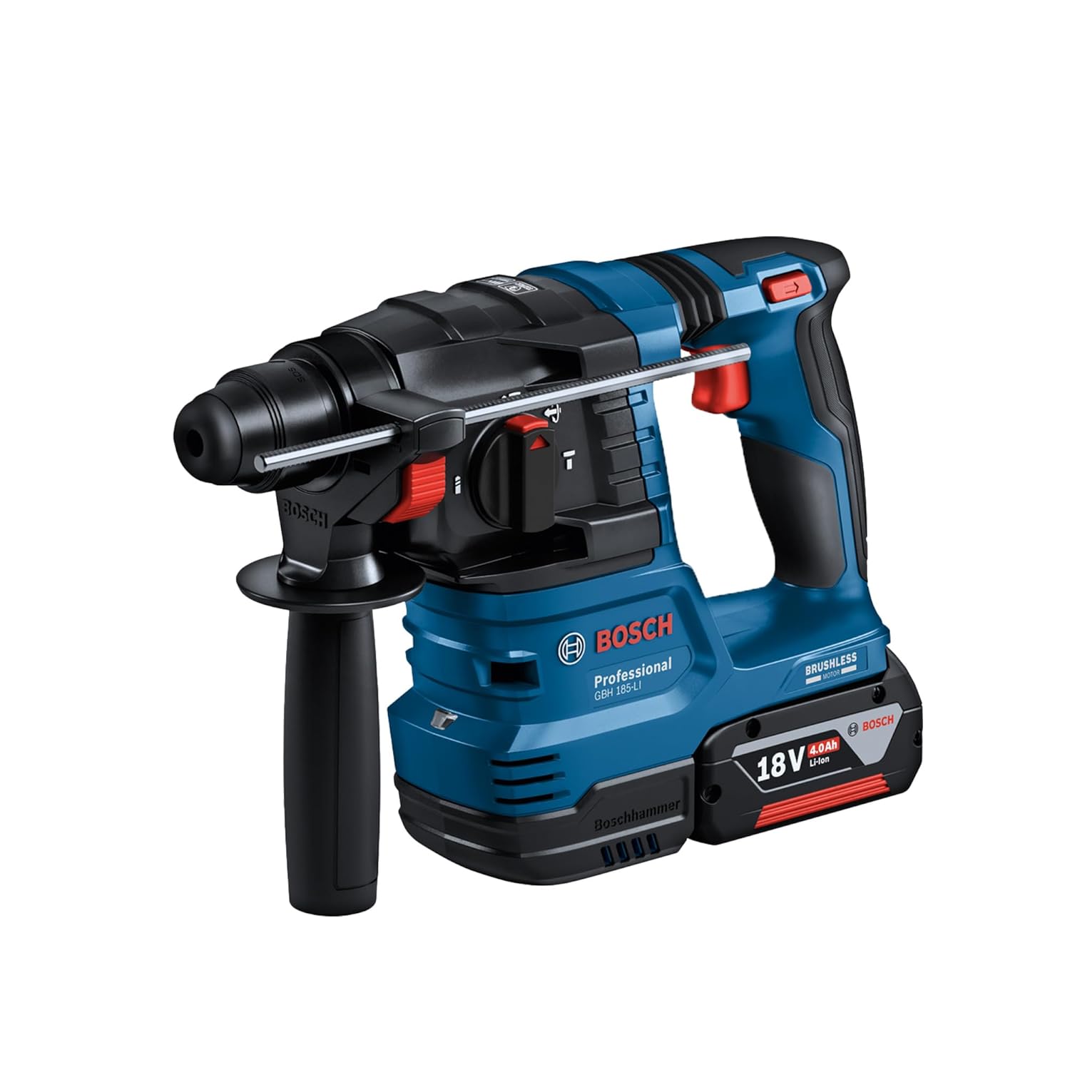 BOSCH GBH 185 Li Cordless 4.0Ah 18V Rotary Hammer with SDS Plus, 720-Watt Motor | Impact rate-0-4675 Bpm | Brushless Motor & Electronic Motor Protection | No Load Speed of 0-1050 rpm| 1 Yr Warranty