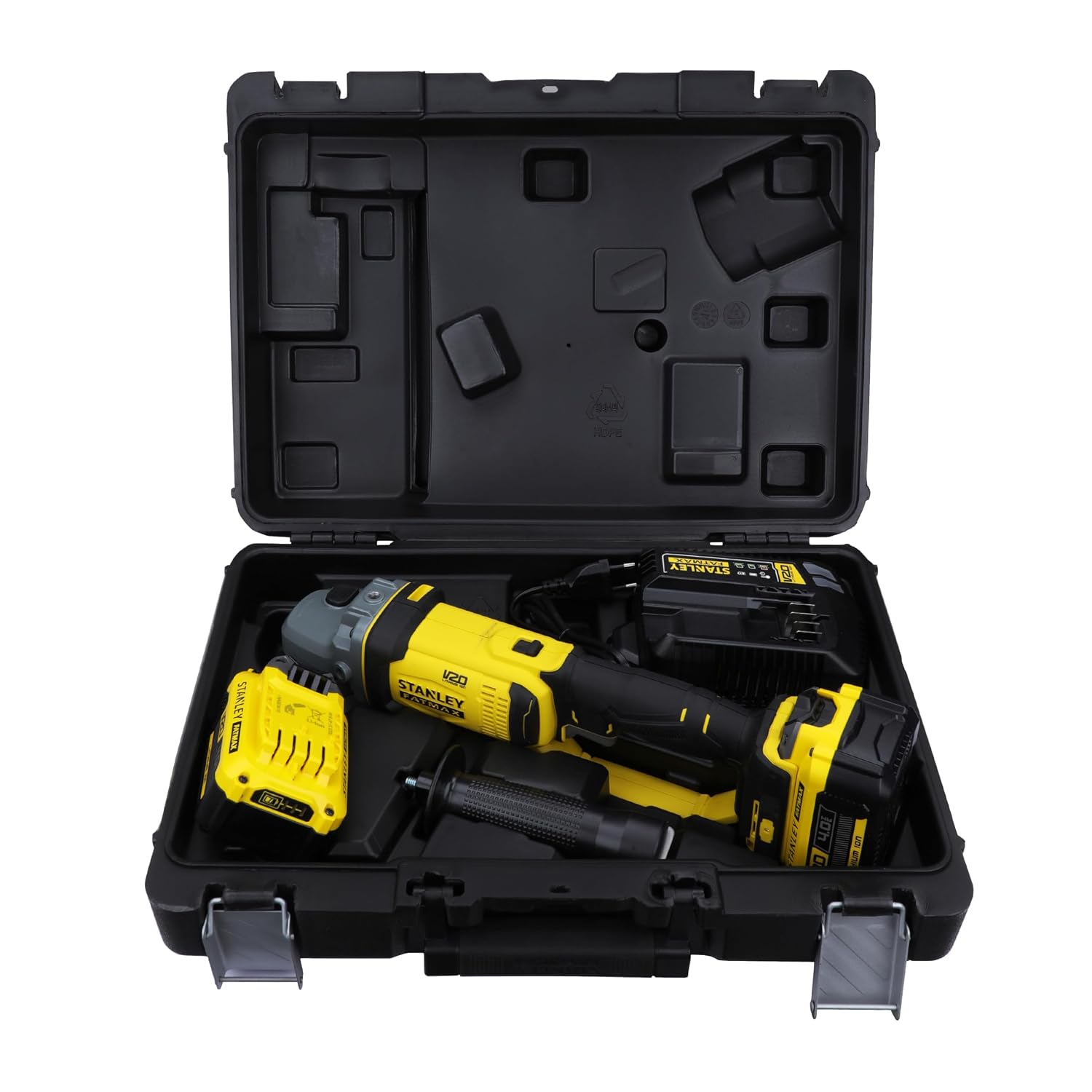 STANLEY FATMAX SCG400M2K-B1 20V 4.0Ah 100mm Cordless Brushed Grinder with 2pcs Batteries & 1pc Charger for Home, Mechanic, Tradesmen & Professional Use, 2 Year Warranty