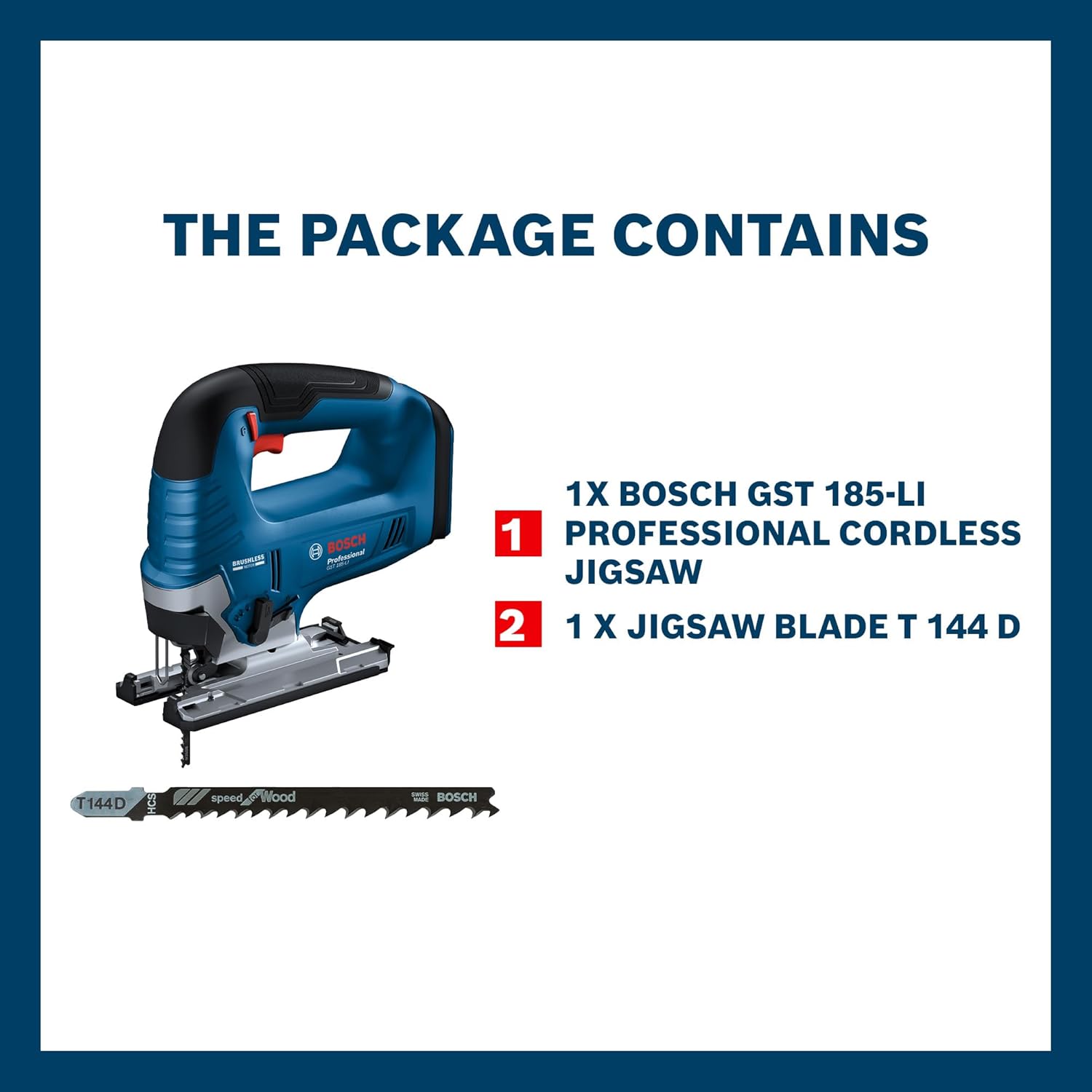 Bosch GST 185-Li Professional Cordless Jigsaw, 18V, 125 mm Cutting Depth, Dust Extraction, 2 kg + Carrying case, 1 x jigsaw blade (Solo Tool – 18V Batteries & Charger sold seperately)