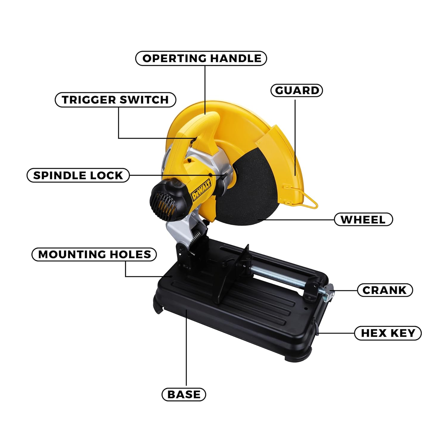 DEWALT D28730-IN 14-inch (355 mm),2300W,3800 Rpm Heavy Duty Chop Saw With Wheel Included For Cutting Metal, Robust Lightweight Aluminium Arm
