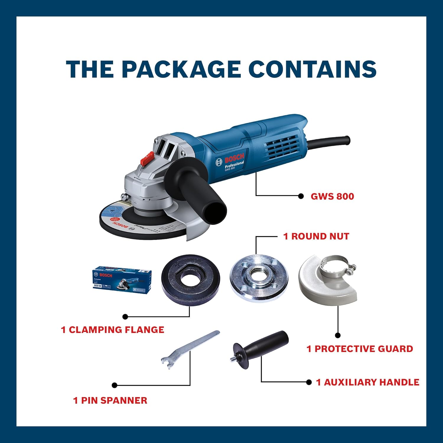BOSCH Professional GWS 800 Angle Grinder 800W Power No-load Speed of 11000 RPM Versatile Cutting and Grinding Tool M10 Grinding Spindle Thread 100 mm Disc