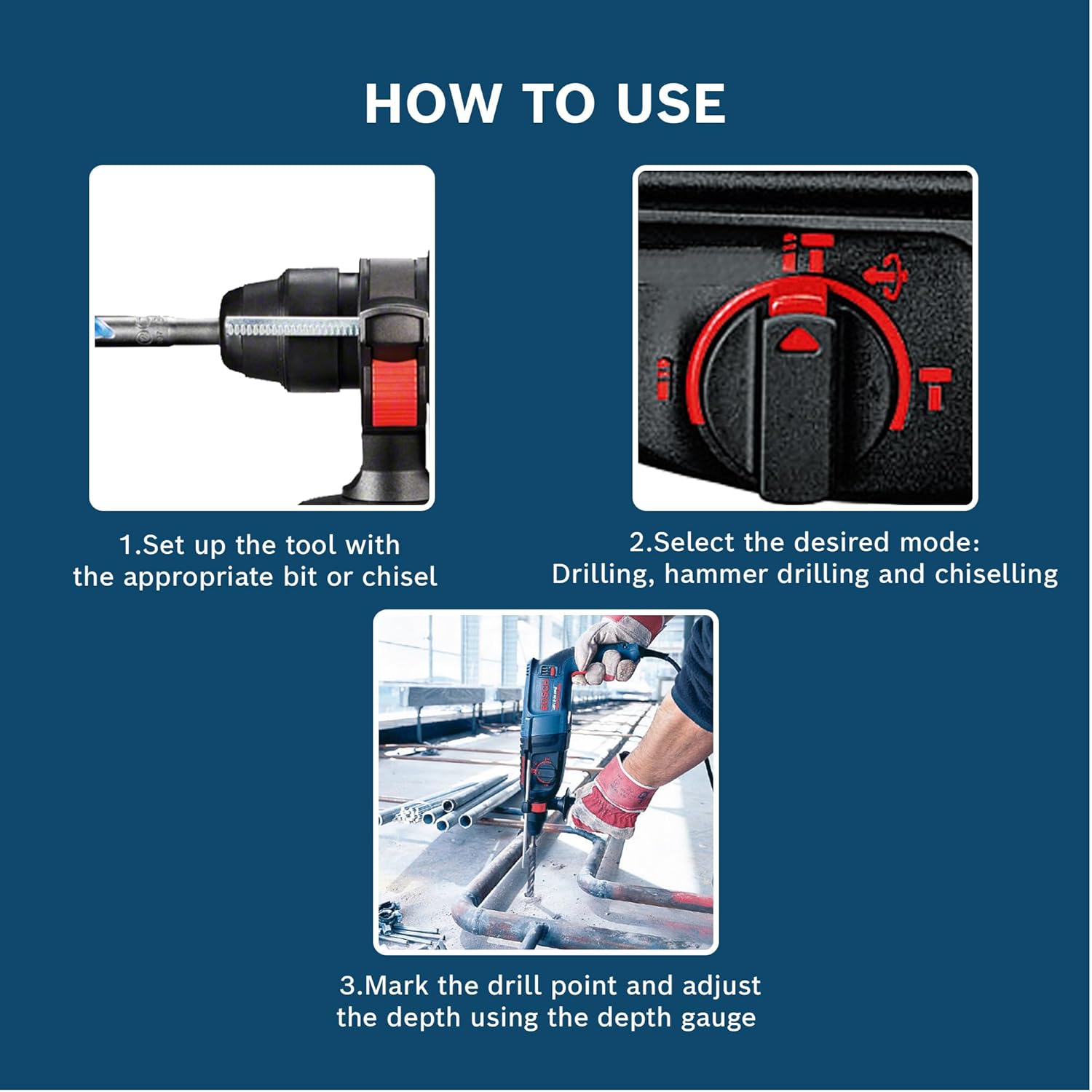 BOSCH GBH 2-26 DRE Professional Rotary Hammer – SDS Plus | 800 W | Rated Speed 0-900 rpm | Impact Rate 0-4000 BPM | Impact energy 2.7 J| Comes with 13 mm Drill Chuck with adapter | 1 Yr Warranty