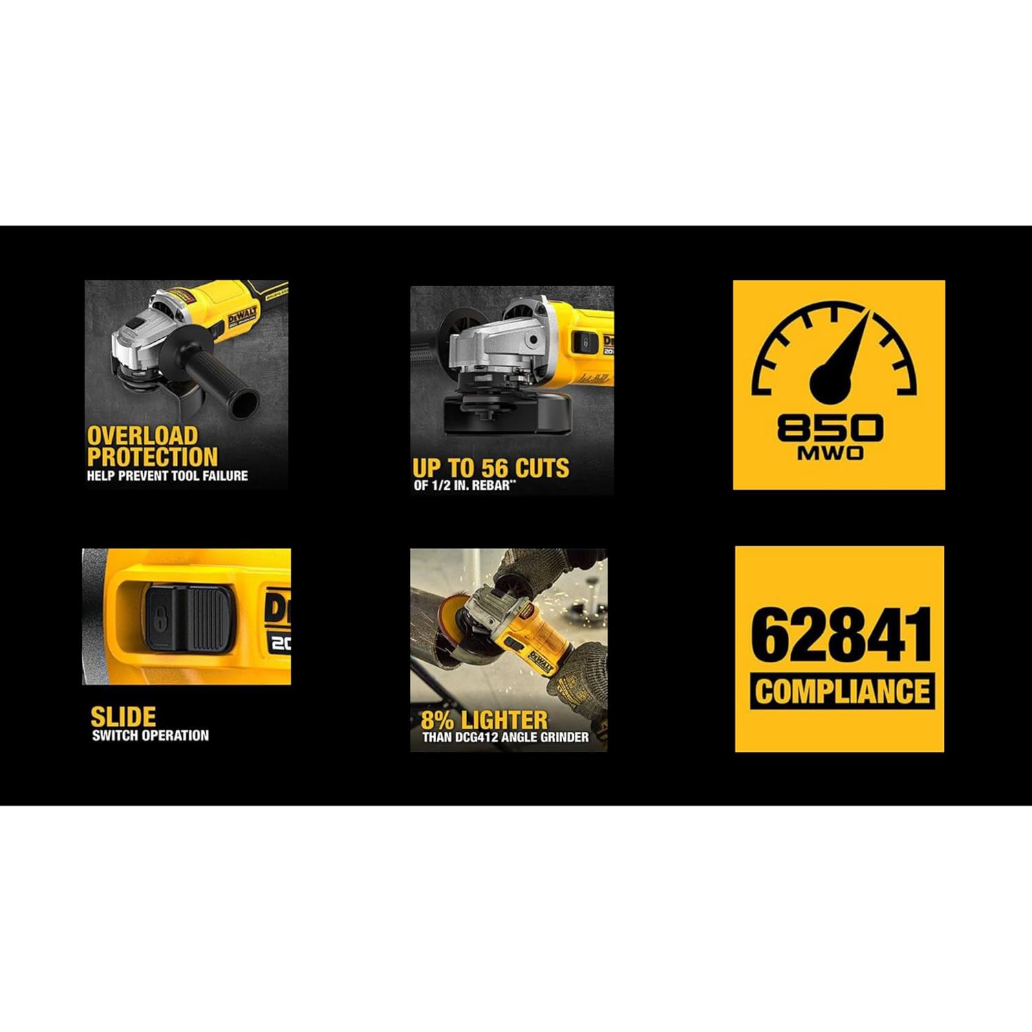 DEWALT DCG407N-B1 18V(20V MAX) 100mm (4) Cordless Brushless Slide Angle Grinder – BARE TOOL, 9000 RPM No Load Speed, SIDE HANDLE INCLUDED