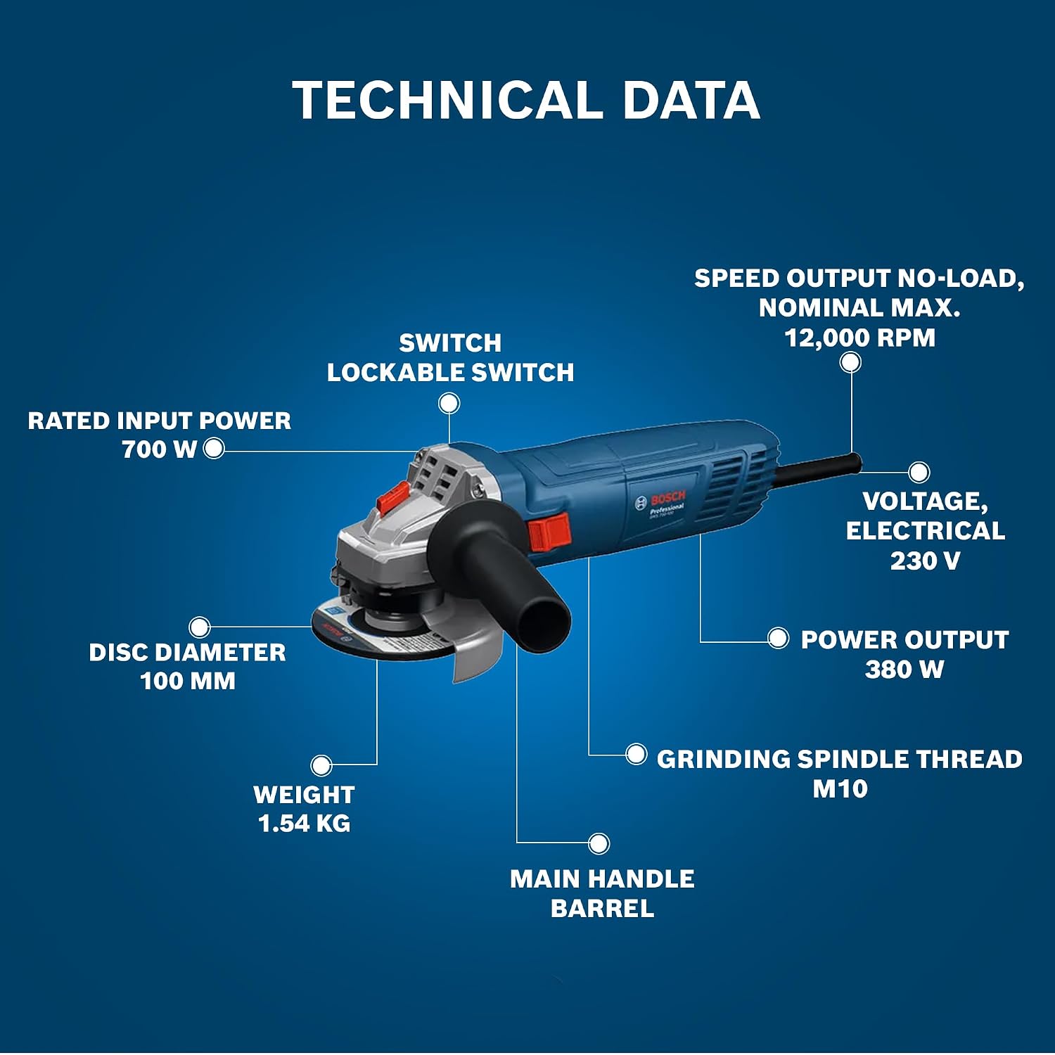 BOSCH GWS 700-100 Professional Angle Grinder 750W 100mm Wheel Corded Electric High-Performance Motor Lightweight & Ergonomic Design
