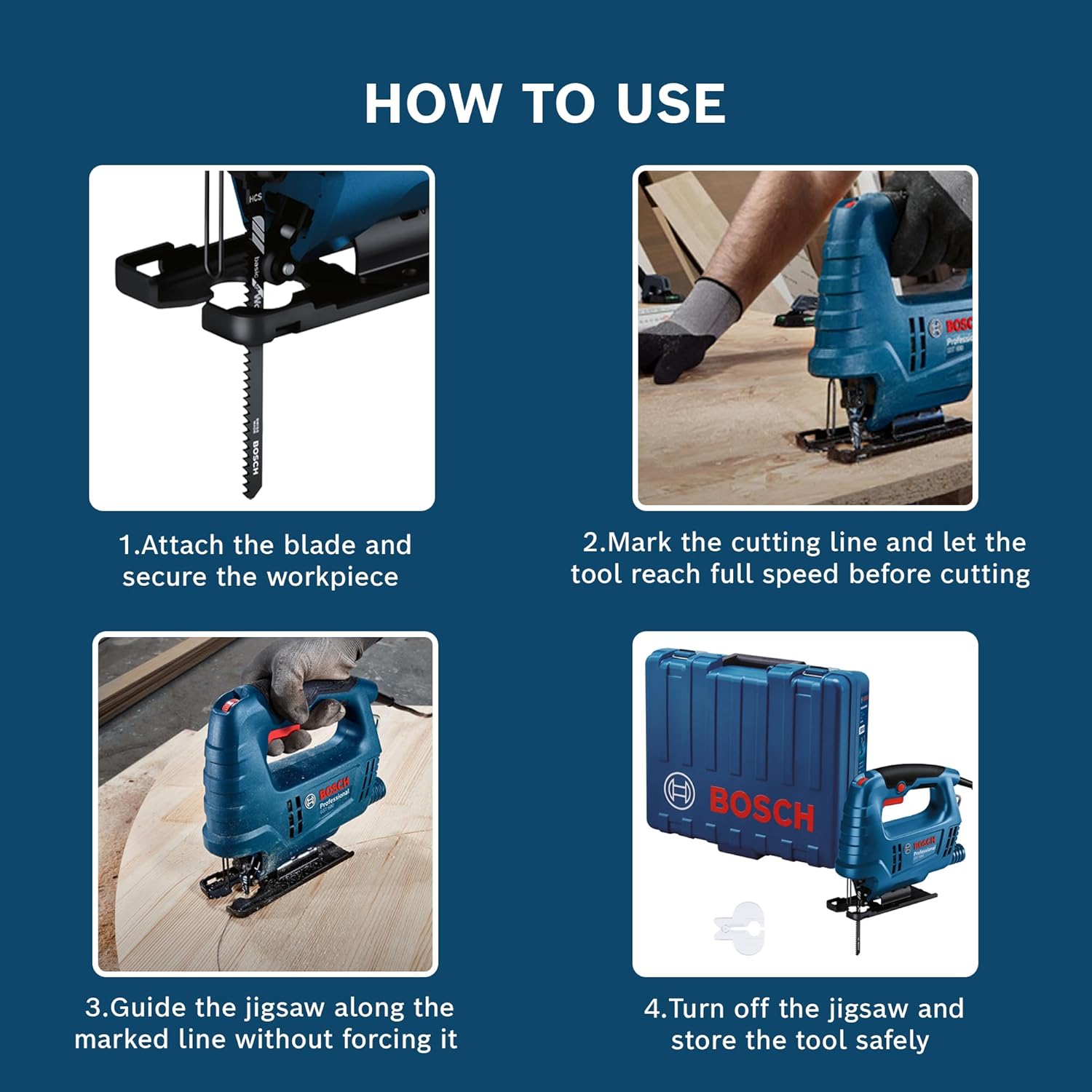 Bosch GST 90 BE Professional Heavy Duty Jigsaw, 650W, SDS, 2.6 Kg with Dust Extraction Set & 5 x T144D Blade