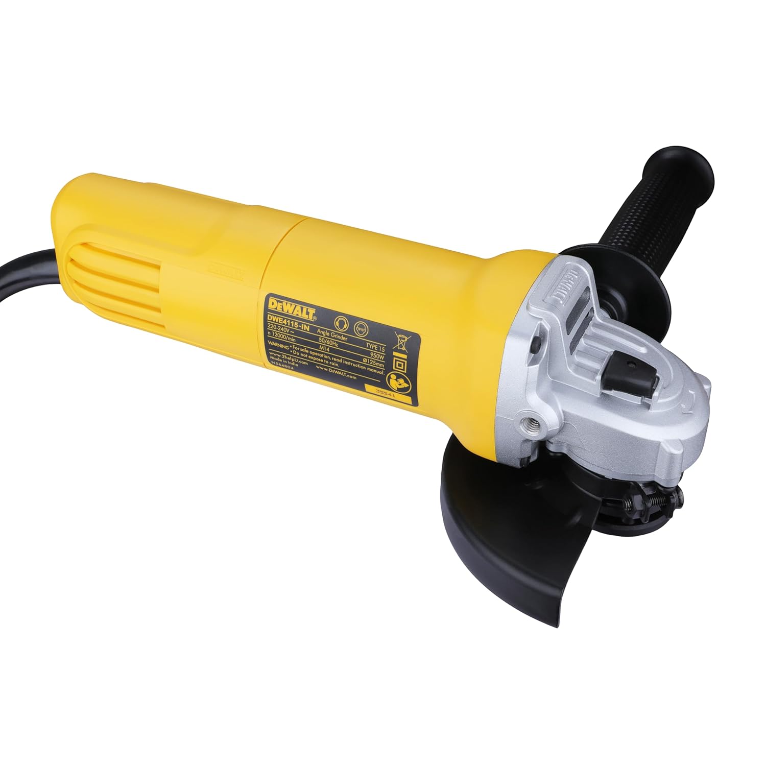 DEWALT DWE4115-IN01, 950W, 5” (100mm) Heavy Duty Angle Grinder Engineered For Heavy Duty Applications with Spindle Lock and Slide switch, 2 Year Warranty