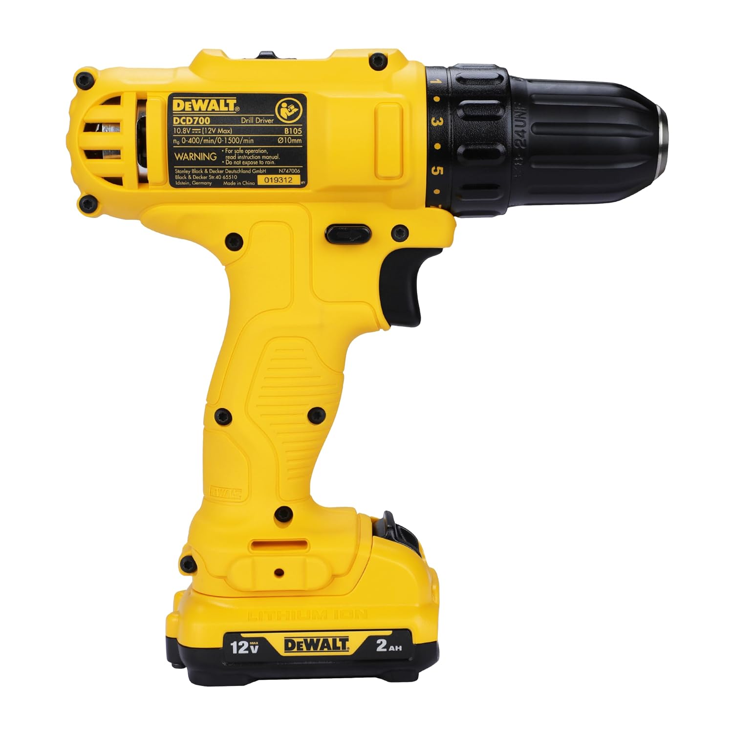 DEWALT DCD700D2-B1 12V, 10mm XR Li ion Cordless Drill Driver with 2×2.0 Ah Batteries included