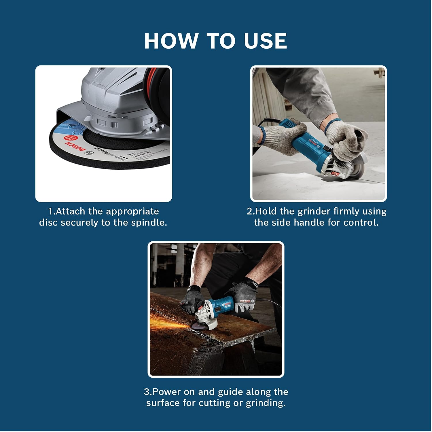 BOSCH GWS 750-100 Angle Grinder (750W, 100mm Disc, 11,000 RPM) with Anti-Rotation Guard, Slim Ergonomic Design & Accessories